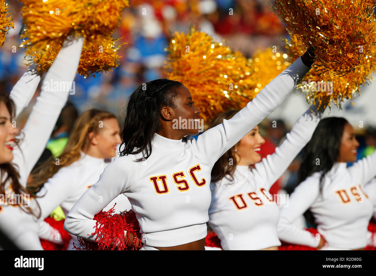 17 novembre 2018, au cours de l'USC Trojans de meneurs de jeu de football entre l'USC Trojans et l'UCLA Bruins au Rose Bowl de Pasadena, Californie. Charles Baus/CSM Banque D'Images