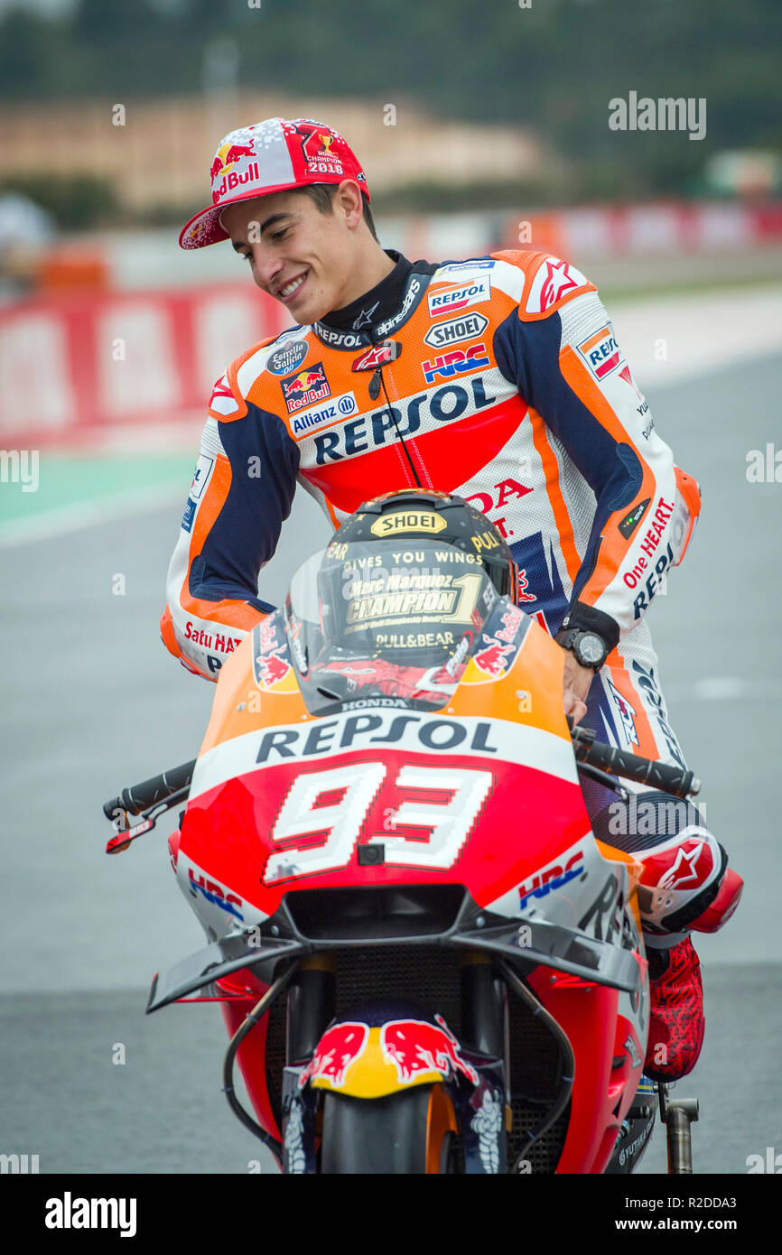 Cheste,Valence. Espagne.18 Novembre 2018. Week-GP Moto GP. Marc Marquez moto  GP rider du Team Repsol Honda est le Champion du Monde Moto GP 2018 .  Credit : rosdemora/Alamy Live News Photo Stock -