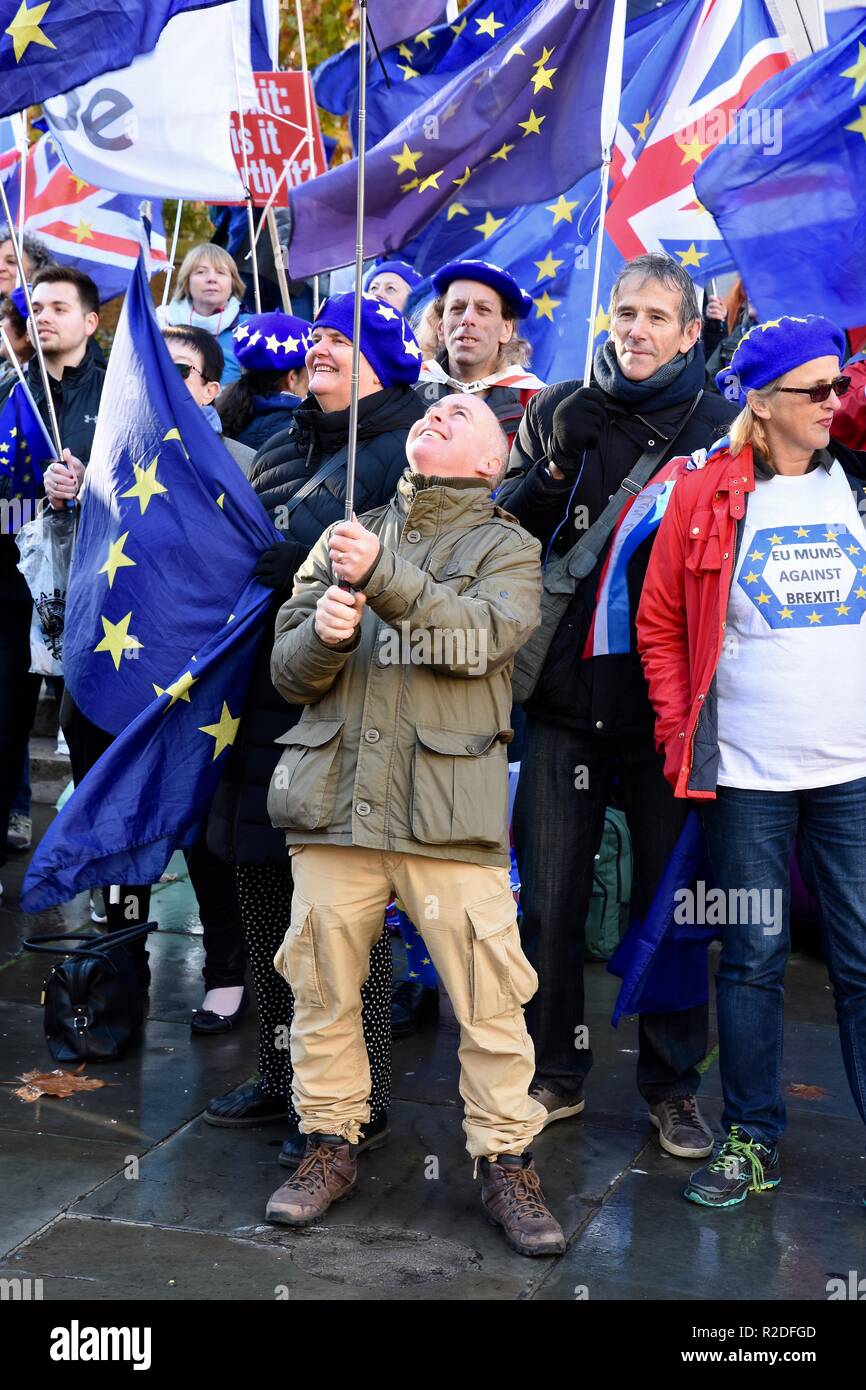 Protestation Anti Brexit par Steve Bray et les membres du stand de Défi Mouvement Européen (SODEM) dans une semaine, ce qui est crucial pour Teresa mai et le gouvernement conservateur,chambres,London.UK Banque D'Images