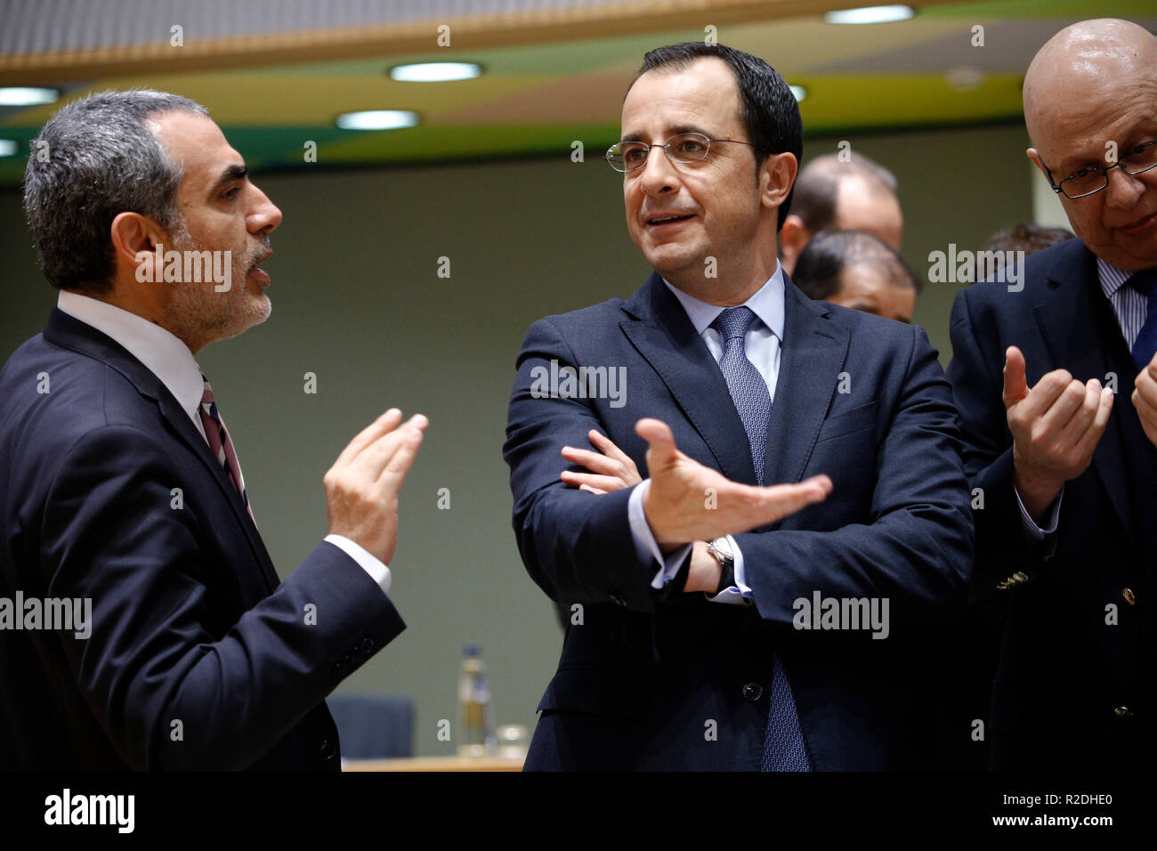 Bruxelles, Belgique. 19 novembre 2018. Ministre des affaires étrangères de la République de Chypre Nicos Christodoulides occupe à la réunion de ministres de la défense de l'UE au siège de l'UE. Alexandros Michailidis/Alamy Live News Banque D'Images