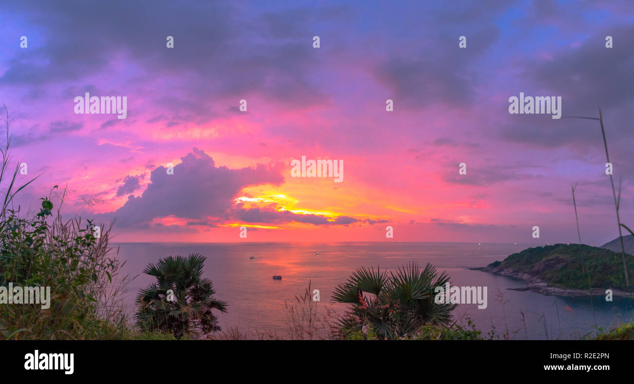 Panorama Coucher Du Soleil à Laem Promthep Cape L