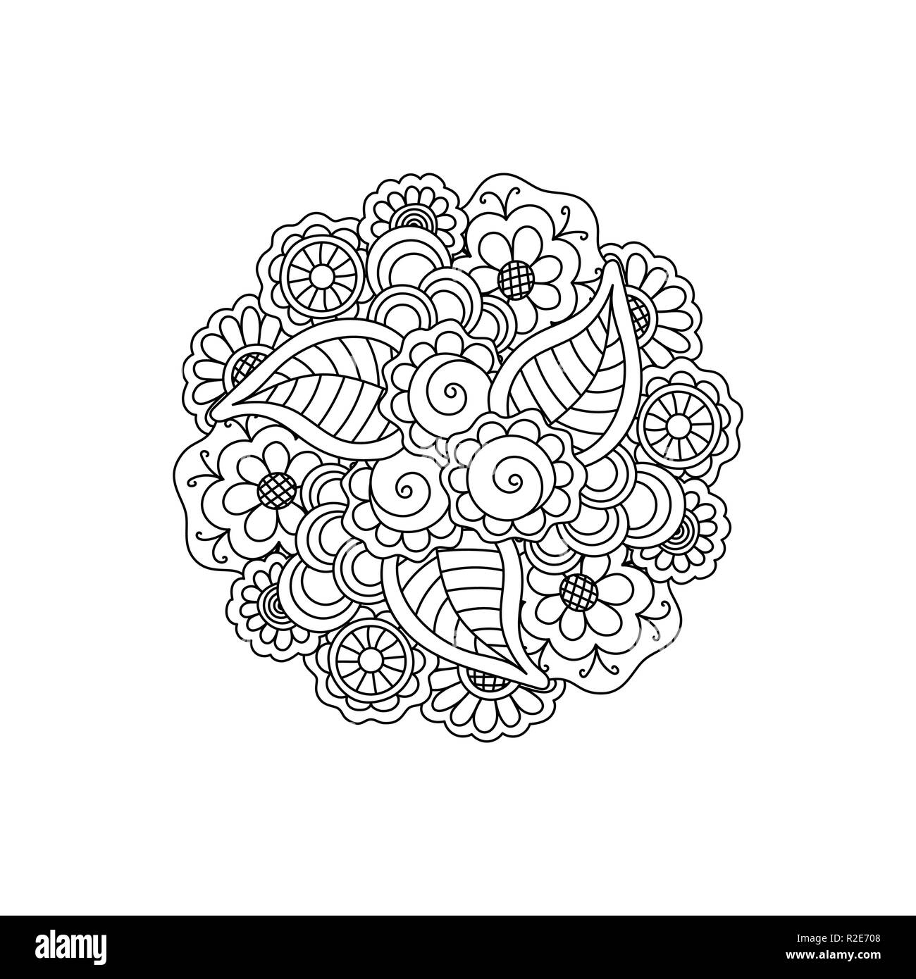 Vector floral mandala noir décoratif à motifs, l'élément de conception. La page de coloriage anti stress pour les adultes. Illustration de Vecteur