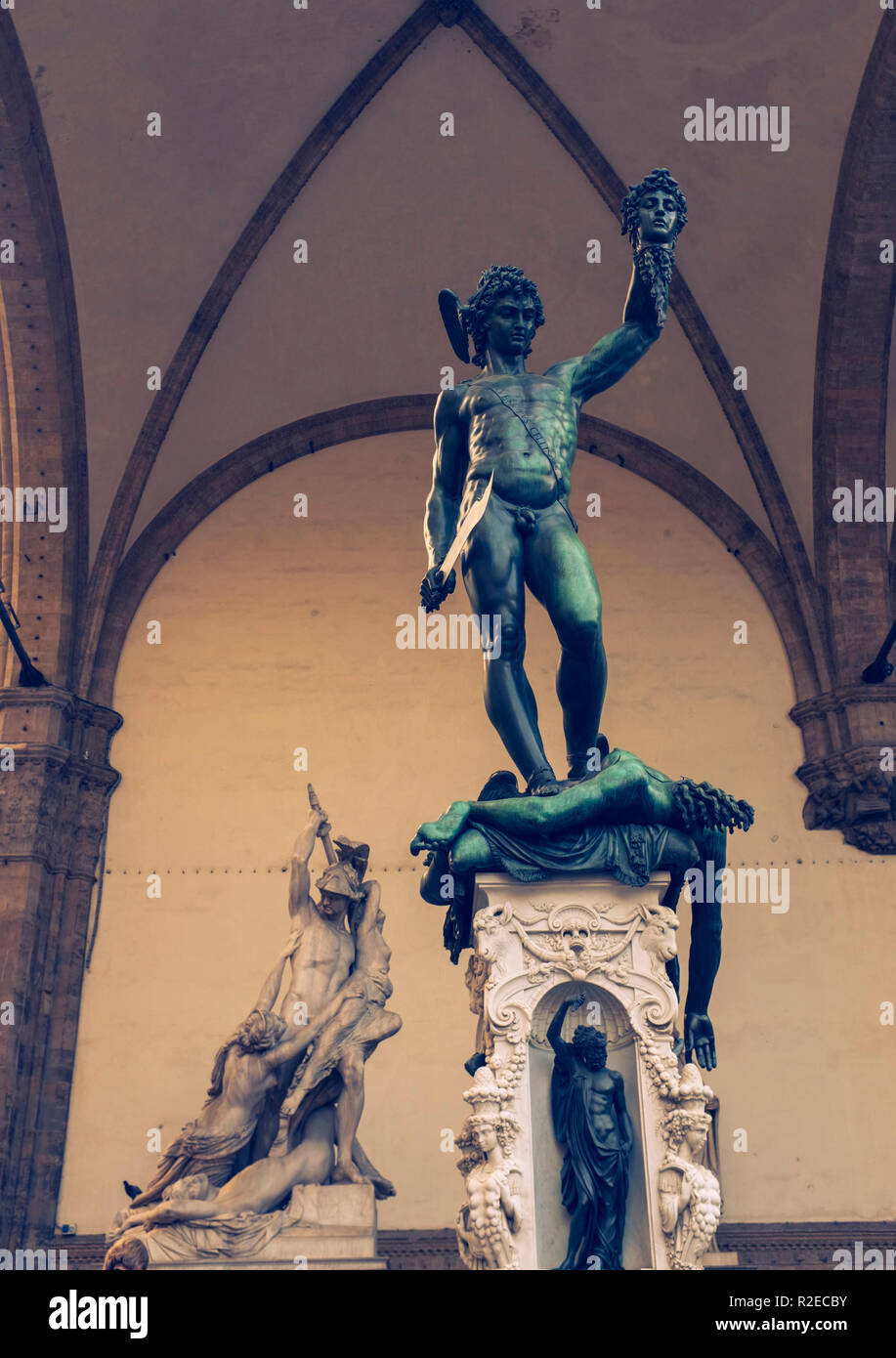 Statue en bronze de Persée tue Méduse, à Florence Banque D'Images
