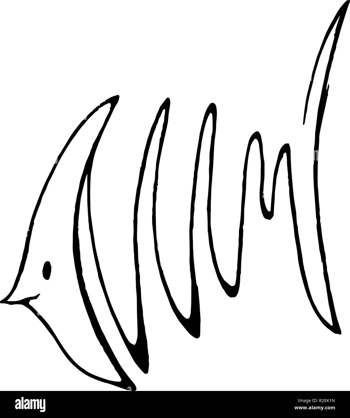 Abstract dessin à la main des poissons d'eau douce dans le style d'art de la ligne. Illustration de Vecteur