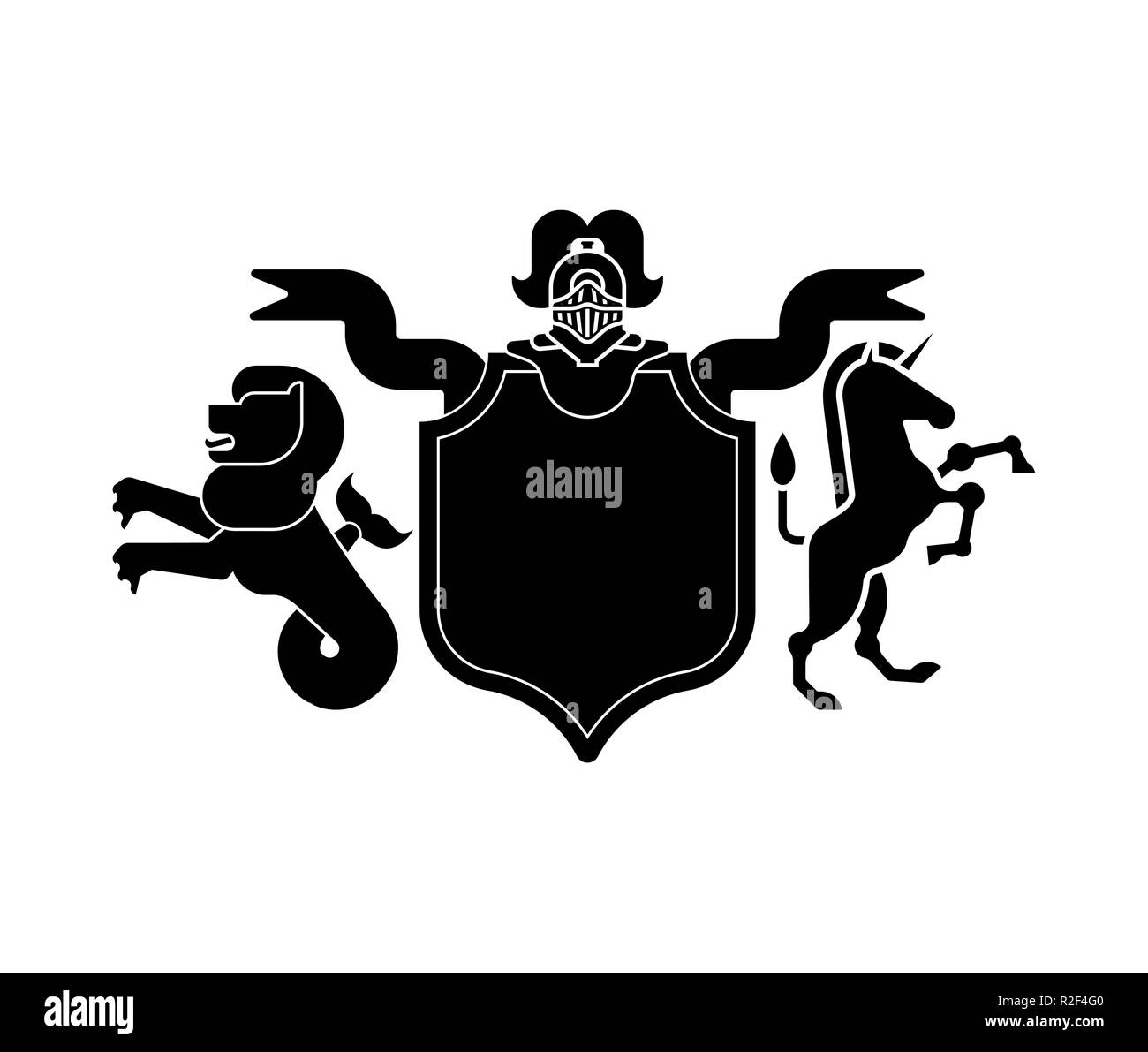 Bouclier héraldique du Lion de mer et Unicorn et Knight Casque. Les Animaux Fantastiques. Héraldique modèle élément design. Armoiries de la famille royale Illustration de Vecteur