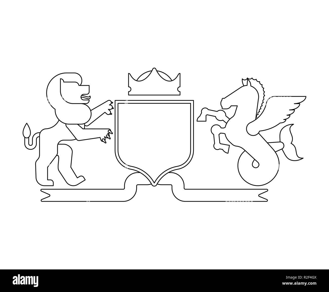 Bouclier héraldique du Lion et de l'hippocampe et Knight Casque. Les Animaux Fantastiques. Héraldique modèle élément design. Armoiries de la famille royale Illustration de Vecteur