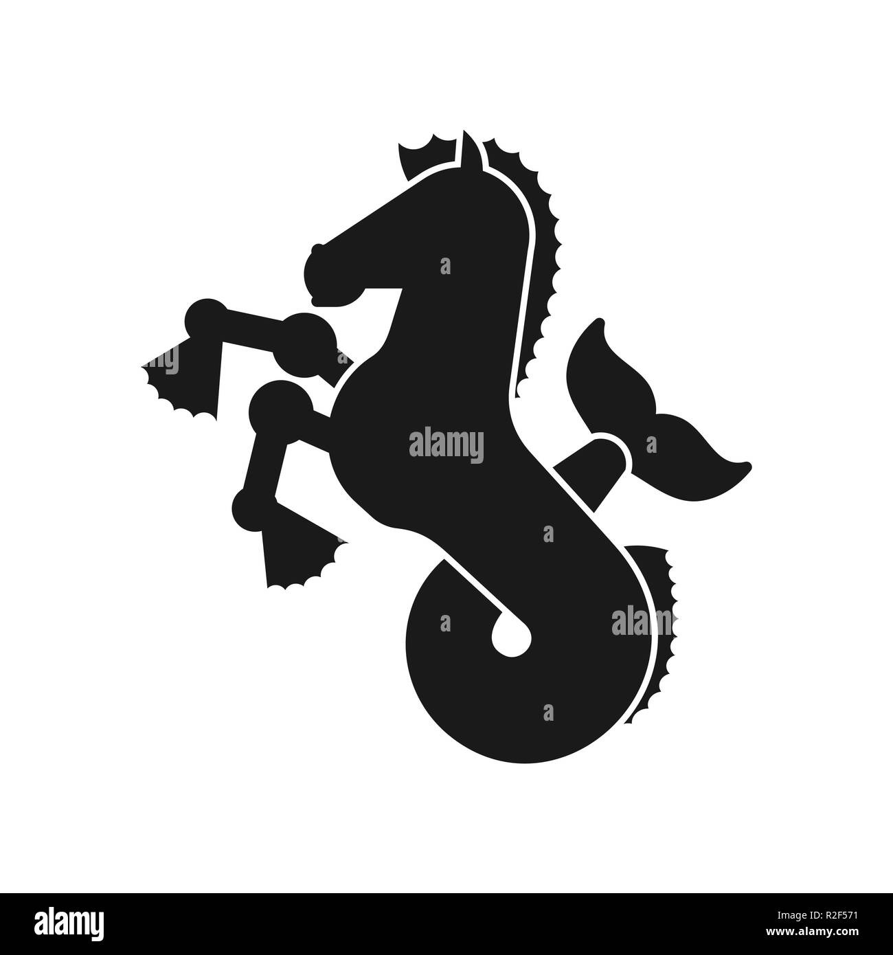 Hippocampe emblème de silhouette. Sea Horse avec parois. Bête fantastique. Monster pour armoiries. Élément de design de l'héraldique. Illustration de Vecteur