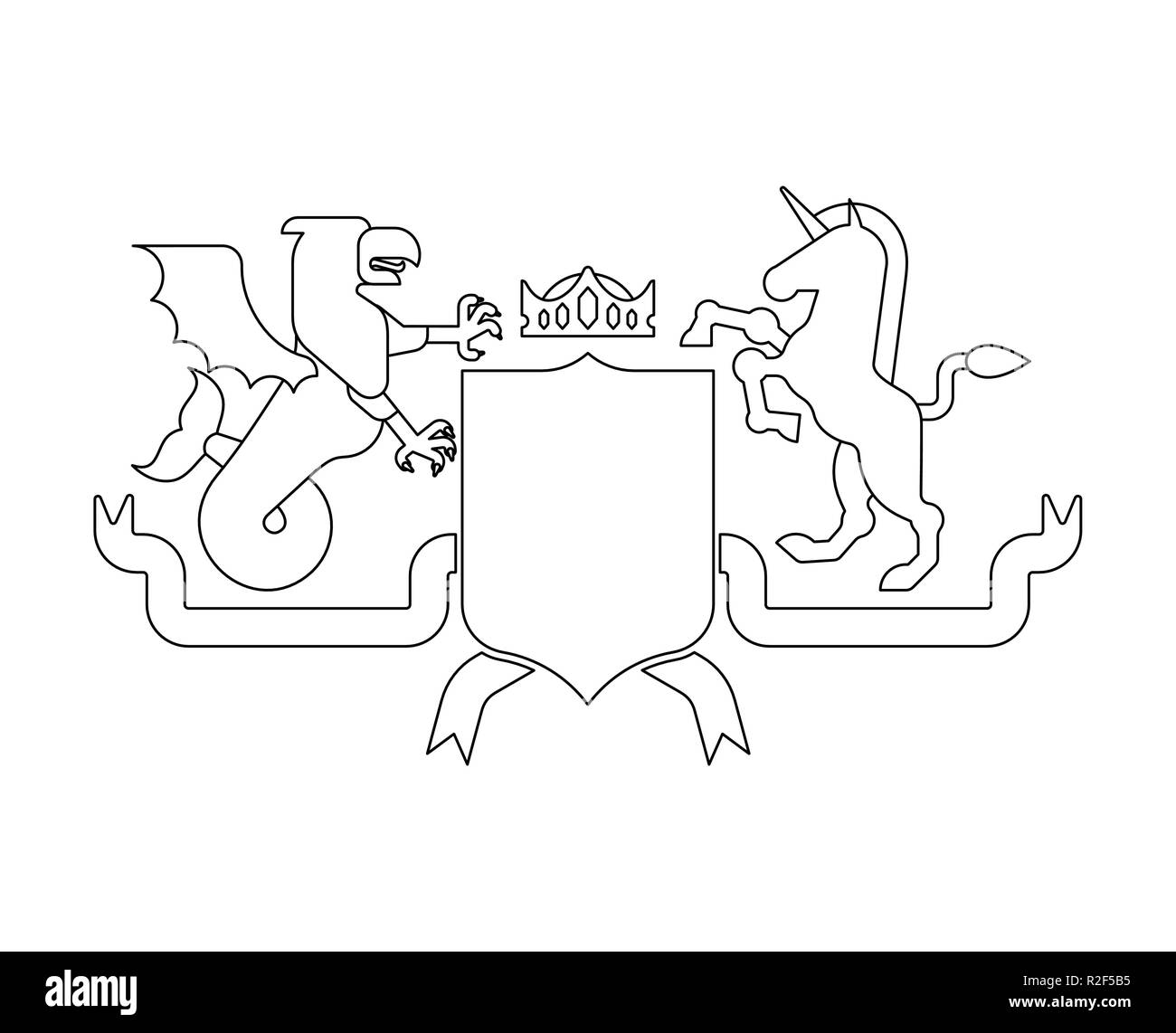 Bouclier héraldique Griffin Mer et Unicorn et Knight Casque. Les Animaux Fantastiques. Héraldique modèle élément design. Armoiries de la famille royale Illustration de Vecteur