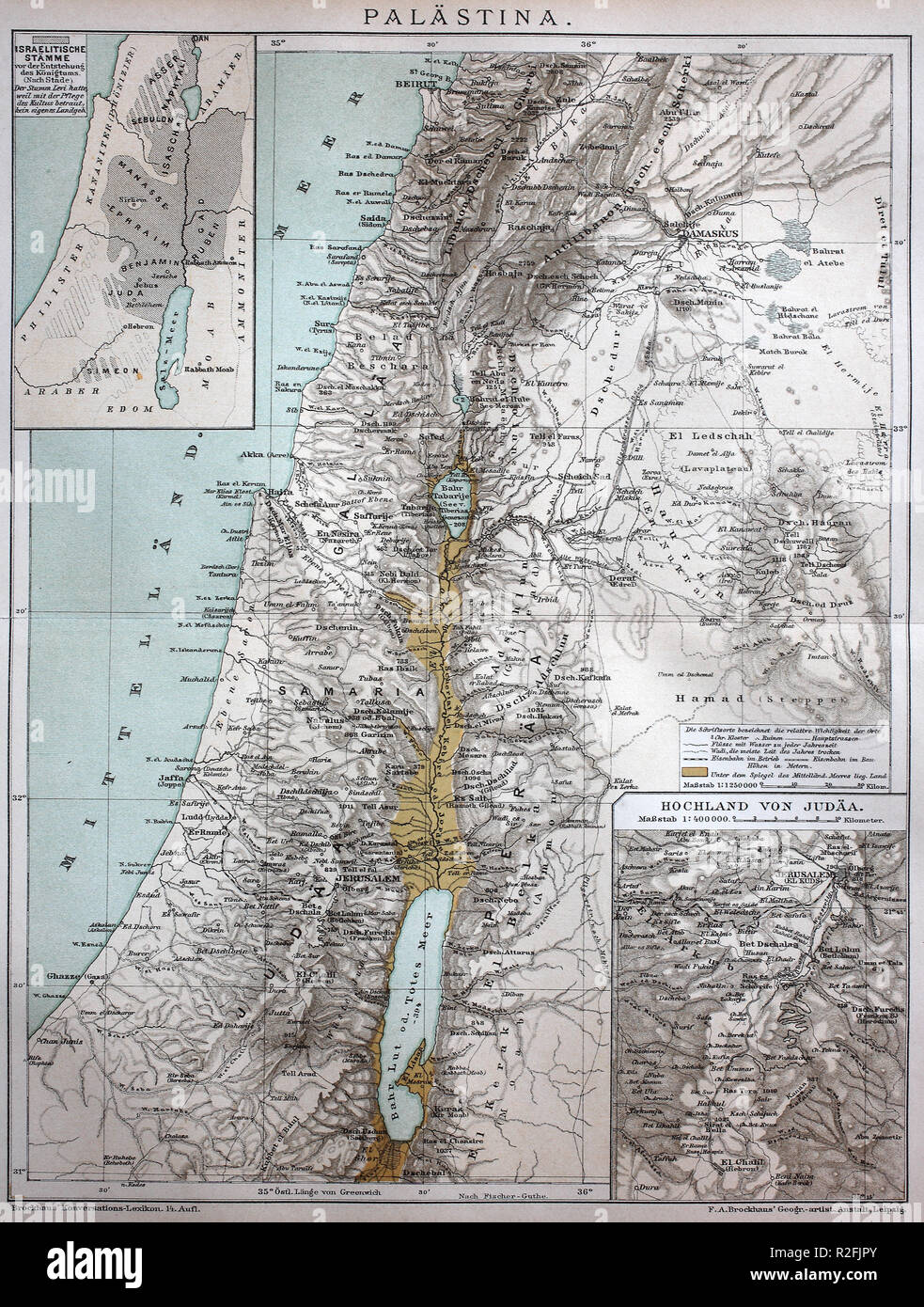 L'amélioration de la reproduction numérique, la carte de la Palestine en l'an 1886, d'un tirage original du 19ème siècle Banque D'Images