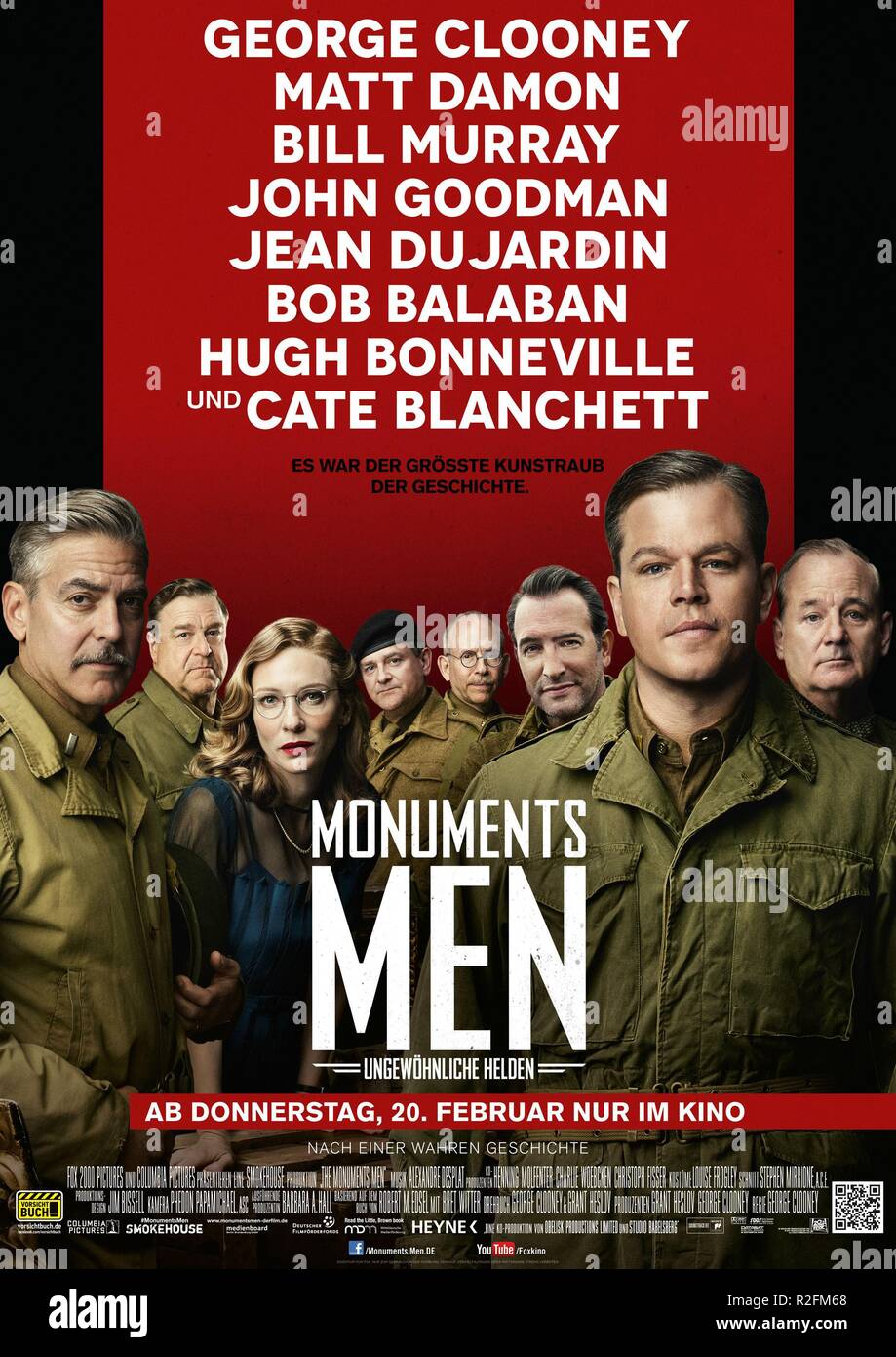 Les Monuments Hommes Année : 2014 USA / Allemagne Réalisateur : George Clooney George Clooney, John Goodman, Cate Blanchett, Matt Damon, Bill Murray Film poster (Ger) Banque D'Images