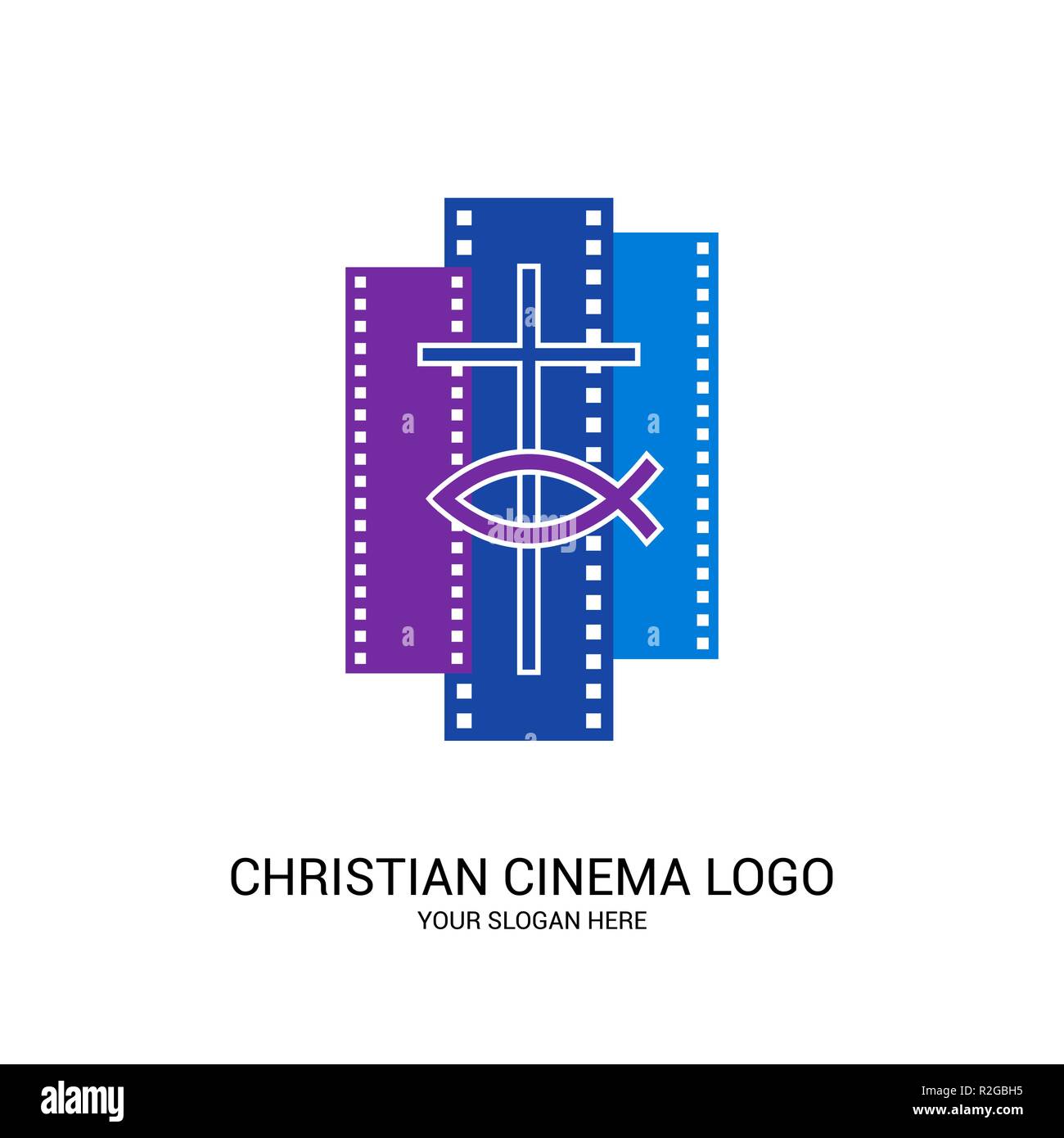 Christian cinema logo. Symboles de films et vidéos pour le ministère, conférence, camp, festival, événement. Illustration de Vecteur