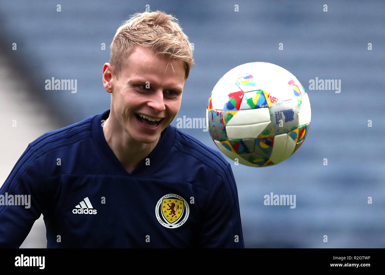 Gary MacKay-Steven, en Écosse, pendant la séance d'entraînement à Hampden Park, Glasgow. APPUYEZ SUR ASSOCIATION photo. Date de la photo: Lundi 19 novembre 2018. Voir PA Story FOOTBALL Scotland. Le crédit photo devrait se lire comme suit : Jane Barlow/PA Wire. Banque D'Images