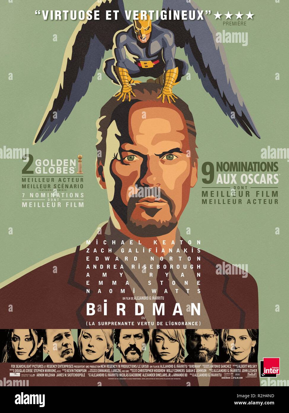 Année : 2014 Birdman USA / Canada Réalisation : Alejandro Gonzalez Inarritu Film poster (Fr) Oscar meilleur film 2015 Banque D'Images
