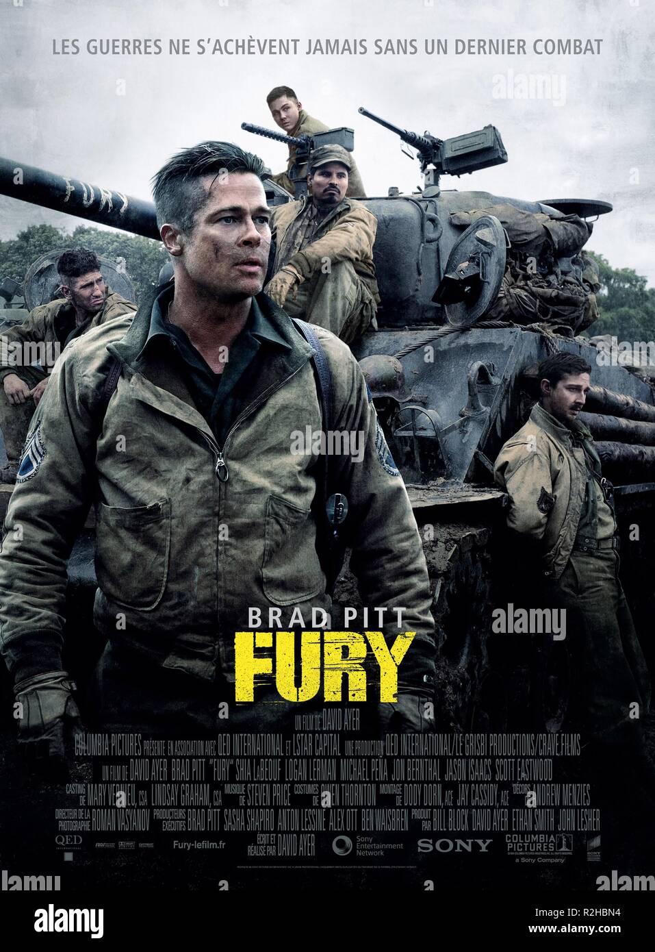 Fury Année : 2014 USA Réalisateur : David Ayer Jon Bernthal, Brad Pitt, Logan Lerman, Michael Pena, Shia LaBeouf Film poster (Fr) Banque D'Images