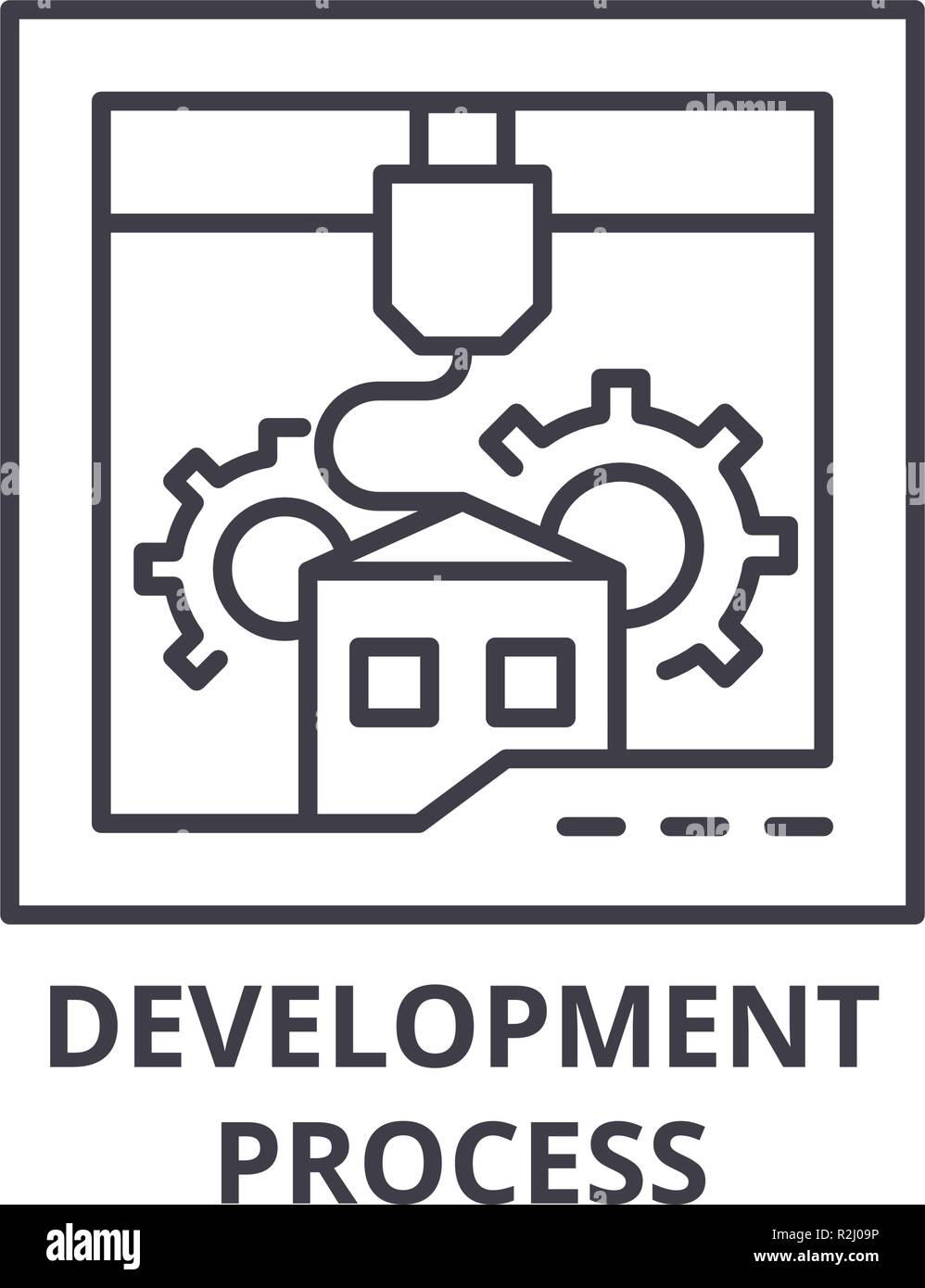 L'icône de la ligne du processus de développement de concept. Processus de développement linéaire vector illustration, symbole, d'un signe Illustration de Vecteur