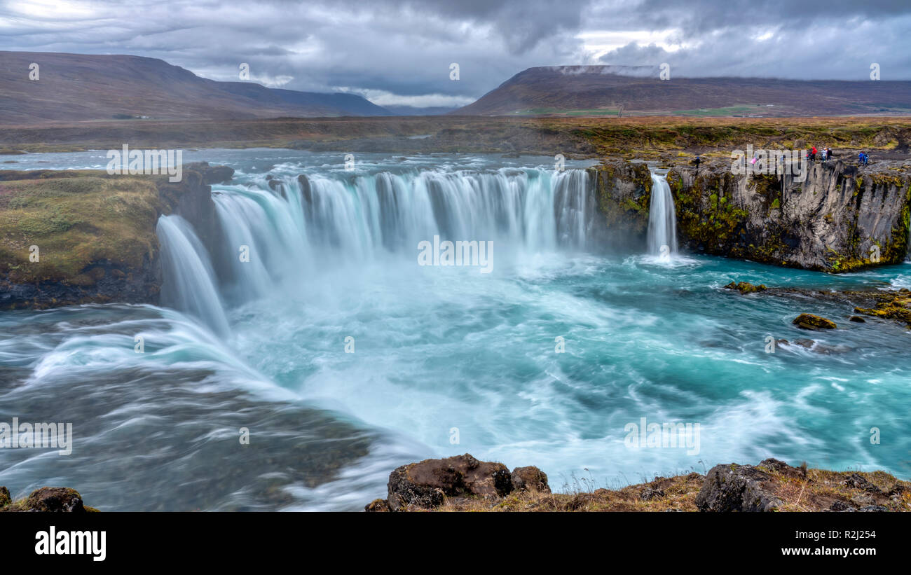 Cascade Godafoss au coucher du soleil, Bardardalur, Islande Banque D'Images