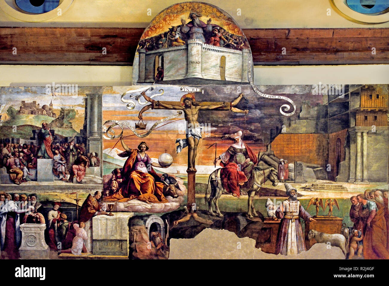 Triomphe de l'Église sur la Synagogue : Détail de l'Ancien et Nouveau Testament fresco par Garofalo (Benvenuto Tisi) 1476-1559 15-16ème siècle, l'Italie, l'italien ( du réfectoire de l'église de Sant'Andrea) l'Italie, l'italien. Banque D'Images