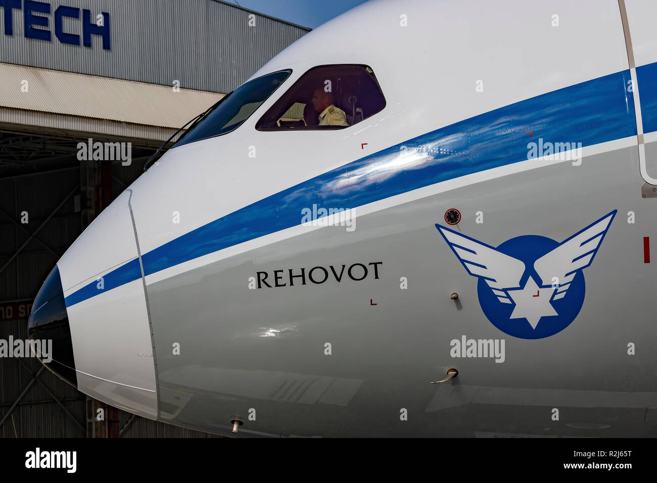 El Al Boeing 787-9 Dreamliner a photographié à l'aéroport Ben Gourion, Israël Banque D'Images