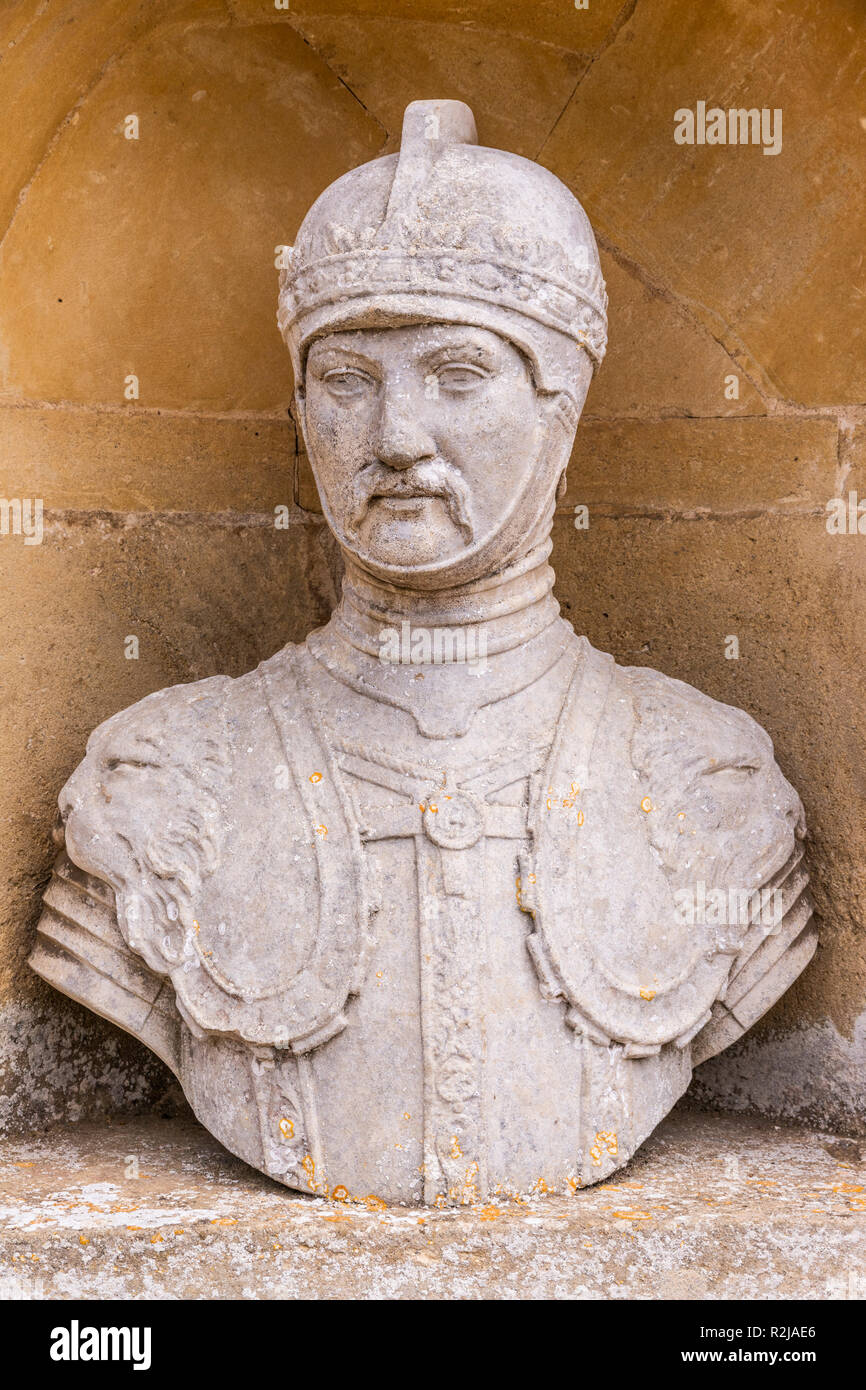 Un buste d'Edouard Prince de Galles (Le Prince Noir) dans le Temple de la Dignitaires de Stowe House Gardens, Buckinghamshire UK Banque D'Images