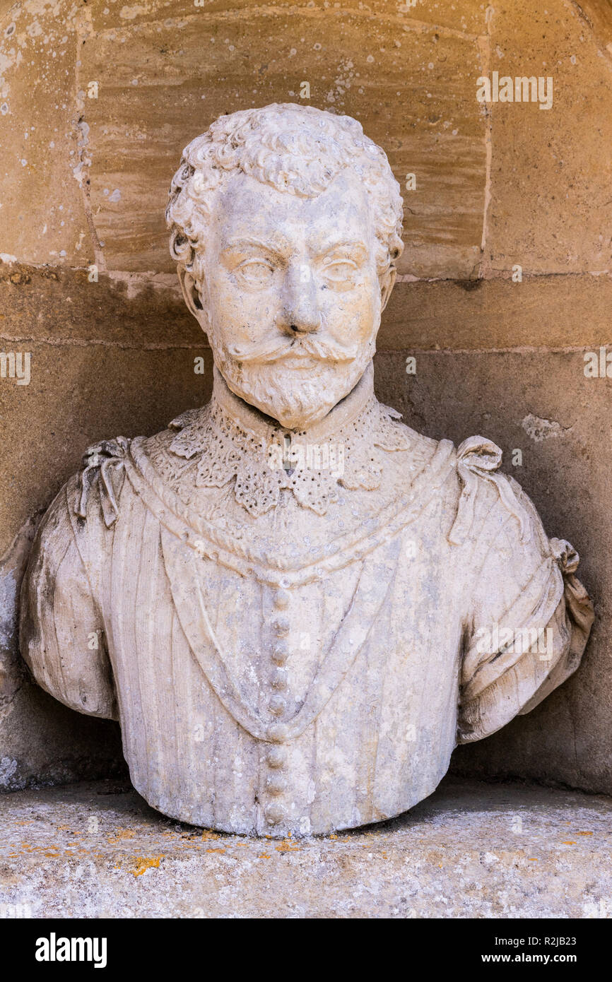 Un buste de Sir Francis Drake dans Le Temple de la Dignitaires de Stowe House Gardens, Buckinghamshire UK Banque D'Images