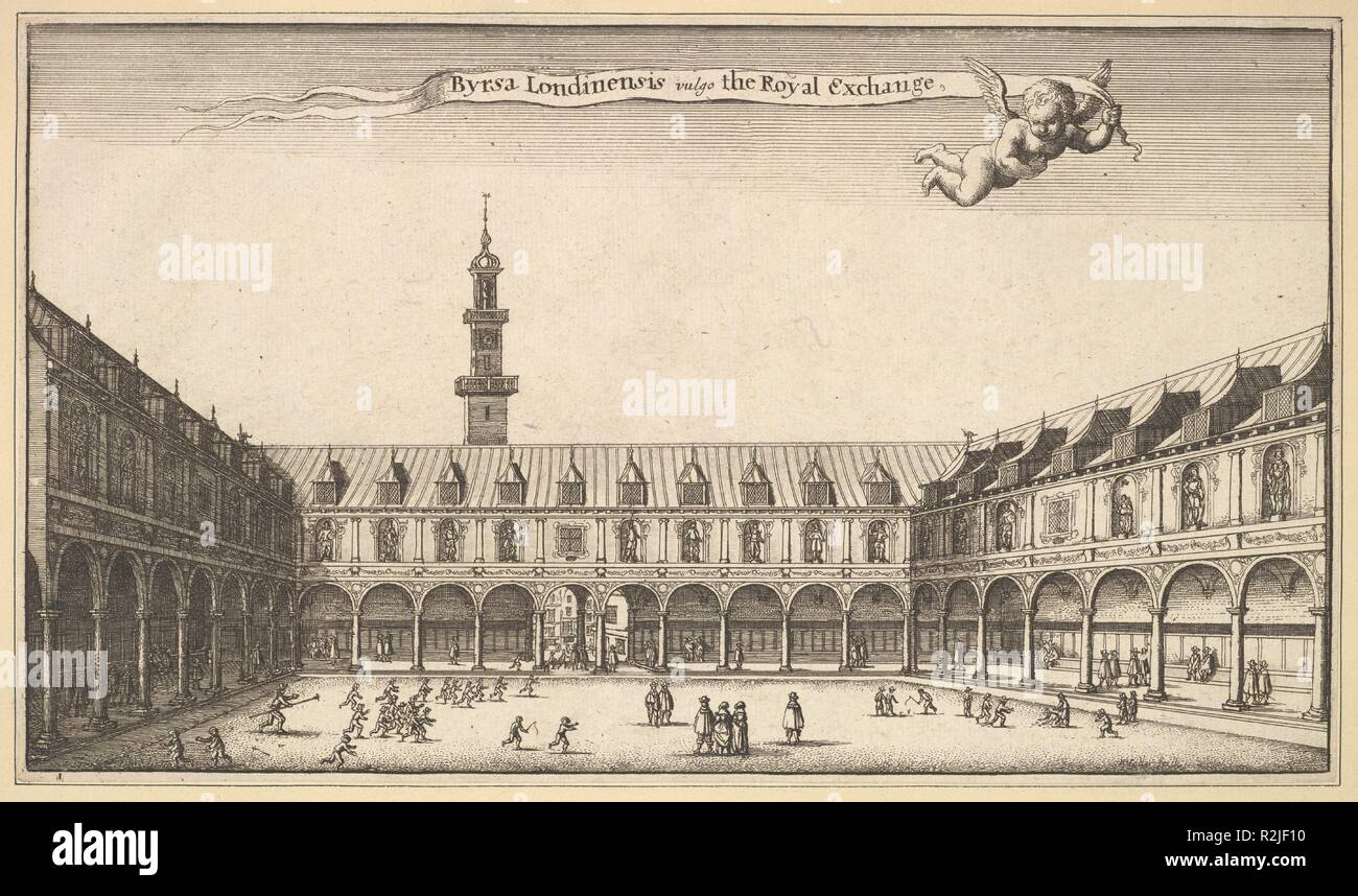Royal Exchange. Wenceslaus Hollar : artiste bohème, Prague 1607-1677 (Londres). Fiche Technique : Dimensions : 5 × 10 13/16 1/16 in. (14,8 × 25,6 cm) Couper l'intérieur platemark et monté. Series/Portfolio : vues de Londres. Date : 1647. Vue de l'intérieur du Royal Exchange, montrant trois côtés. Musée : Metropolitan Museum of Art, New York, USA. Banque D'Images