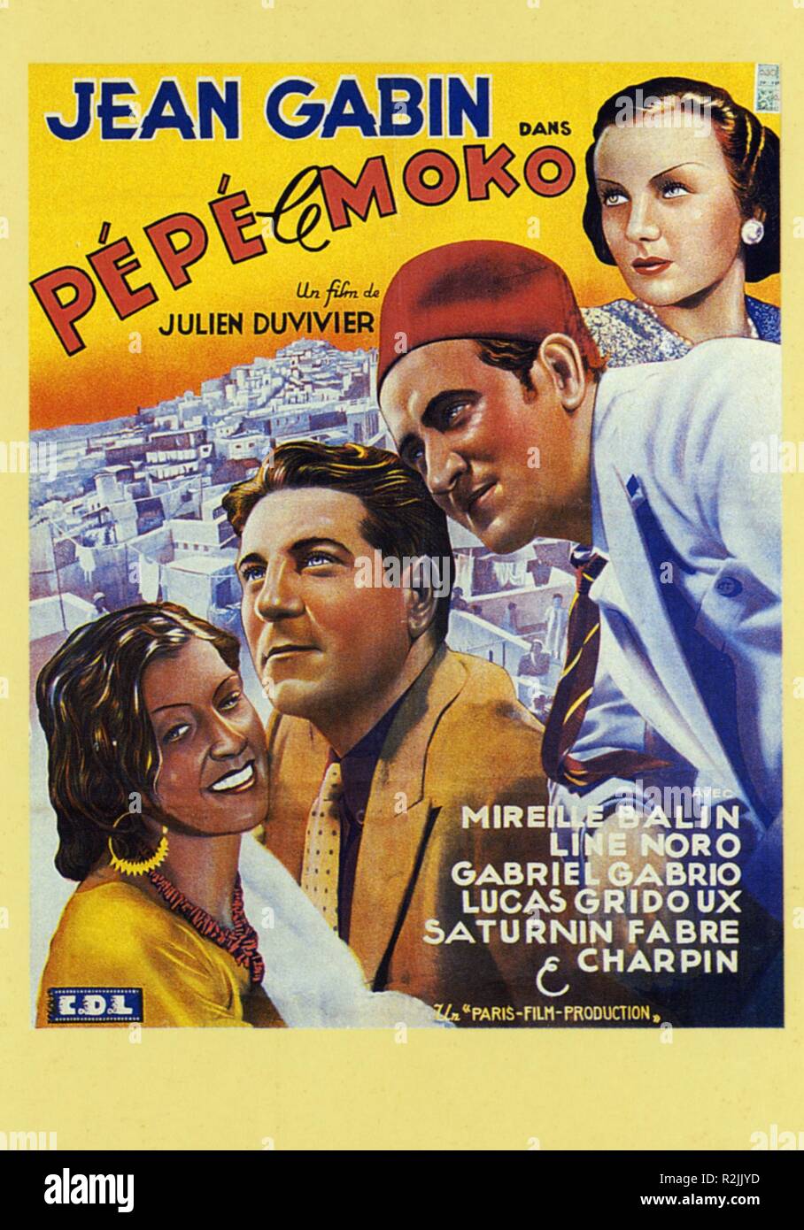 Pépé le Moko Année : 1937 - France Réalisateur : Julien Duvivier VJean Gabin, Mireille Balin et Lucas Gridoux Poster (Fr) Banque D'Images