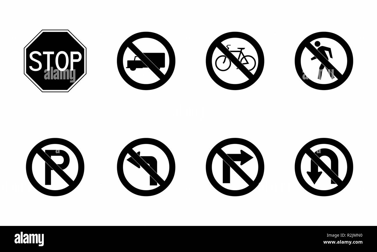 Un ensemble de panneaux de circulation en noir et blanc illustrations Illustration de Vecteur