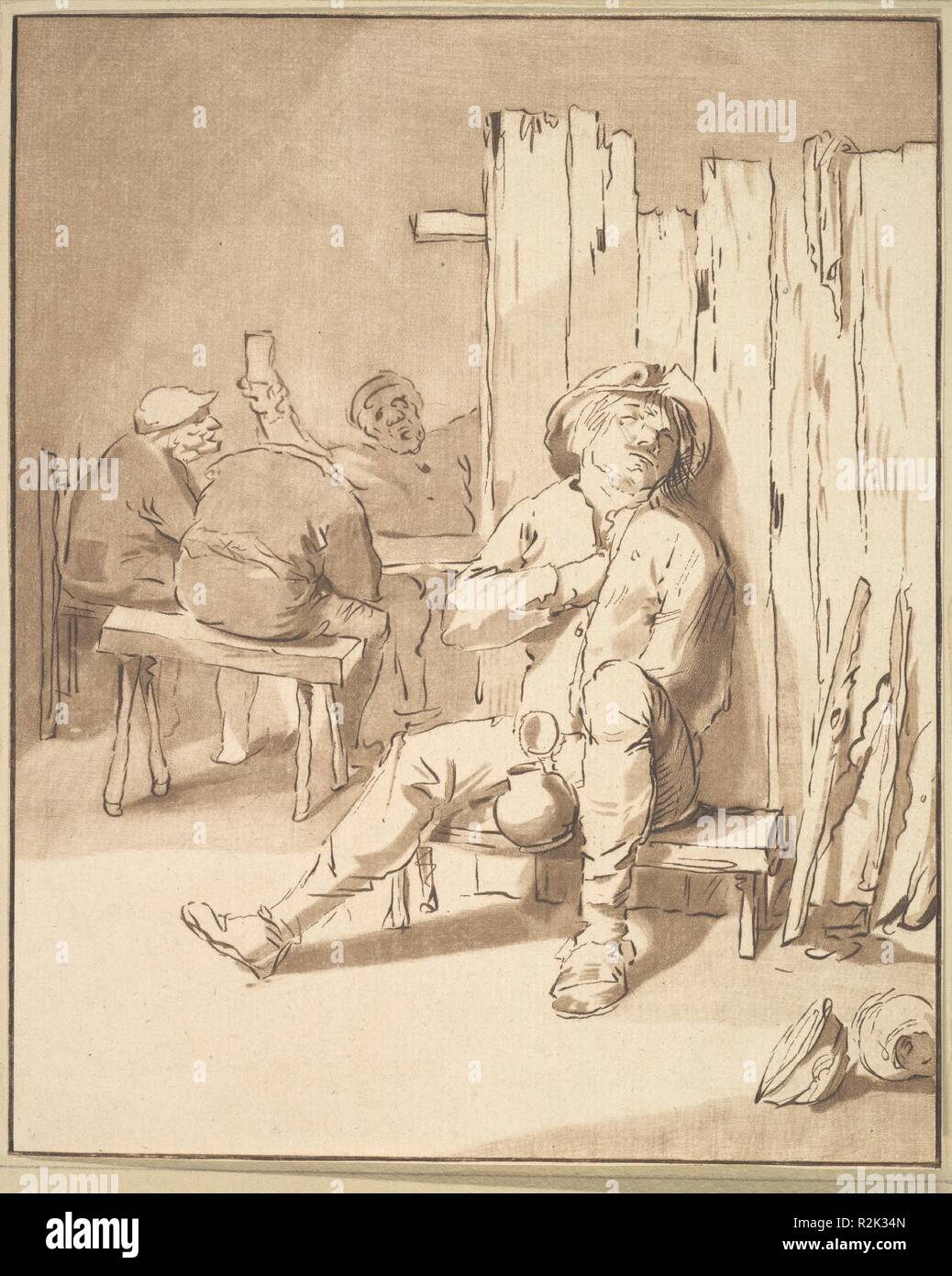 Drunken Farmer dans une auberge. Artiste : Cornelis Ploos van Amstel (Néerlandais, 1726-1798) ; Après Adriaen Brouwer (flamande, Oudenaarde 1605/6-1638 Anvers). Fiche Technique : Dimensions : 7 1/8 x 6 9/16 in. (19,2 x 15,6 cm). Date : 1775. Musée : Metropolitan Museum of Art, New York, USA. Auteur : Cornelis Ploos van Amstel. Après Adriaen Brouwer. Cornelis Ploos van Amstel et Bernhard Schreuder après Adriaen Brouwer. Banque D'Images