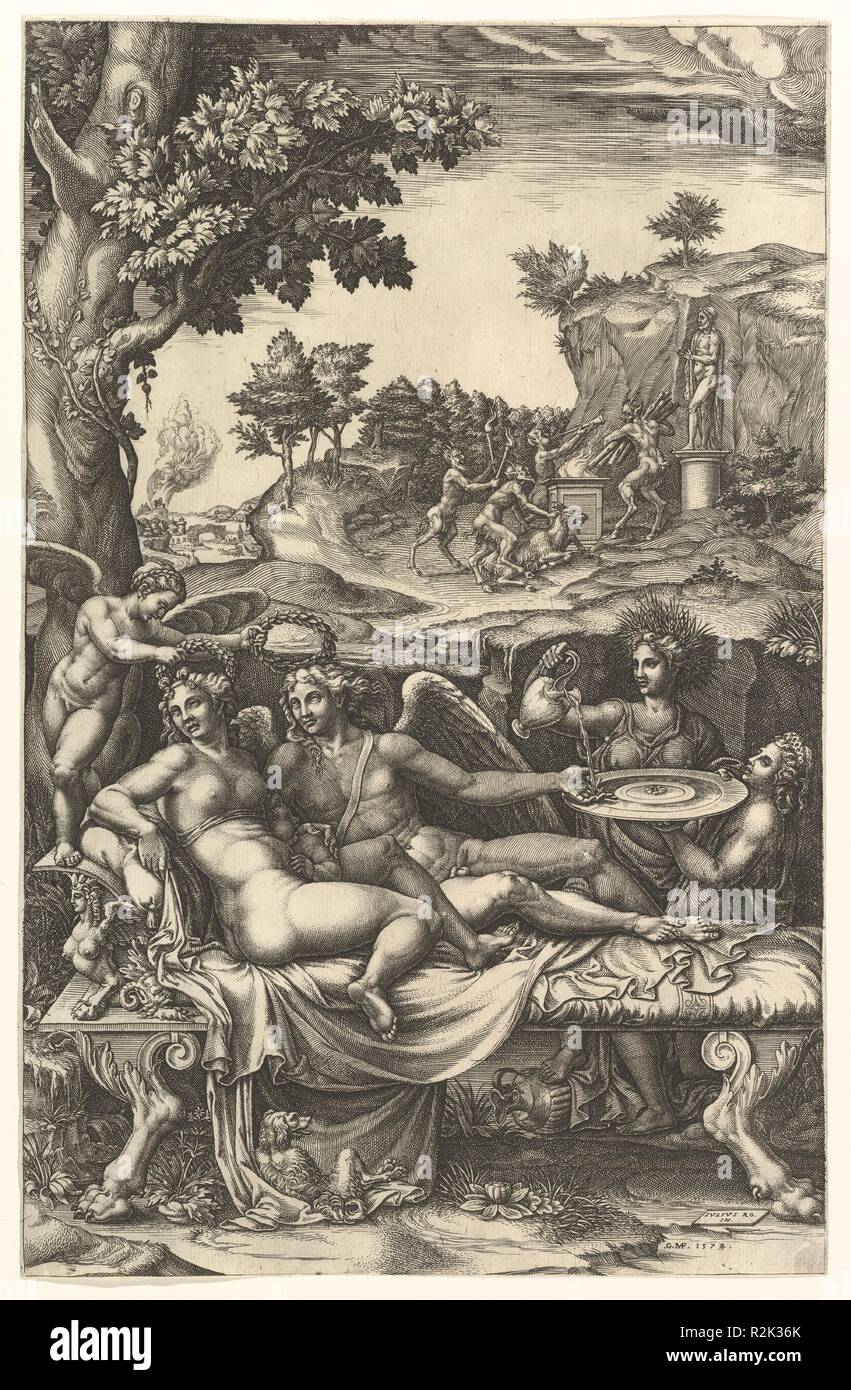 Cupidon et Psyché. Artiste : Après Giulio Romano (Italien, Rome 1499 ?-1546) Mantoue ; Giorgio Ghisi (Italien, Mantoue ca. Mantoue 1520-1582). Fiche technique : Dimensions : 14 3/8 x 9 3/16 in. (36,5 x 23,3 cm) borderline. Date : 1573-74. Musée : Metropolitan Museum of Art, New York, USA. Banque D'Images