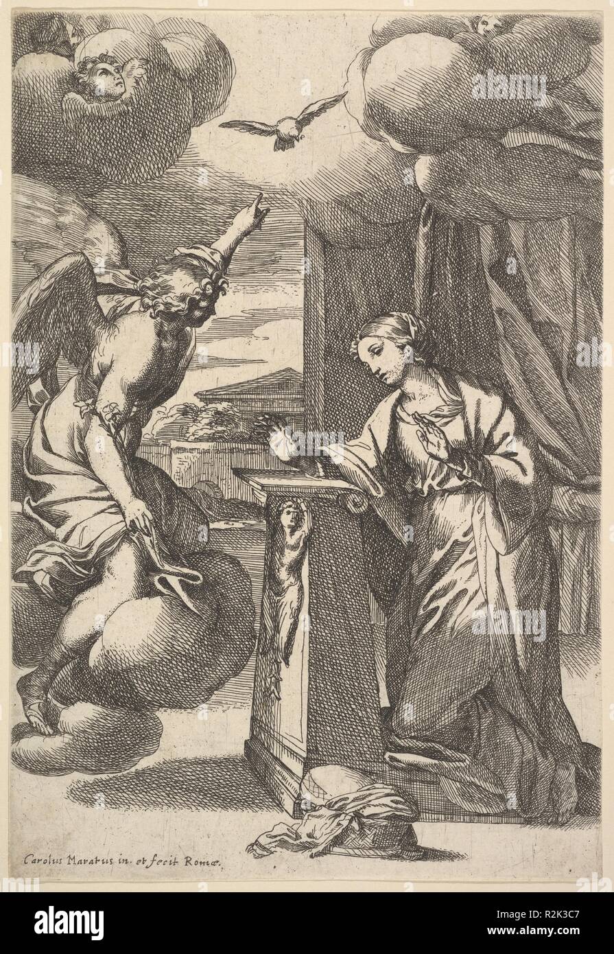 L'Annonciation. Artiste : Carlo Maratti (Italien, Camerano 1625-1713 Rome). Fiche technique : Dimensions : 8 3/8 x 5 2/13 in. (21,2 x 14,5 cm). Musée : Metropolitan Museum of Art, New York, USA. Banque D'Images