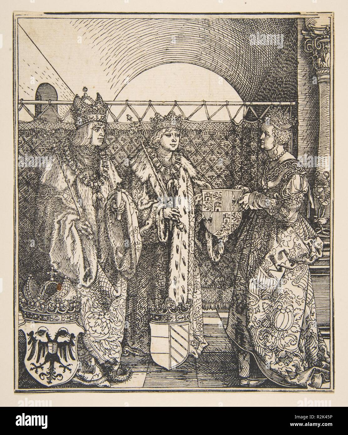 Les Fiançailles de Philippe et de Joanna. Artiste : Albrecht Dürer (Nuremberg, Allemagne Nuremberg 1471-1528). Fiche technique : Dimensions : 6 x 5 3/4 à 13/16. (17,3 x 14,5 cm). Date : n.d.. Musée : Metropolitan Museum of Art, New York, USA. Banque D'Images