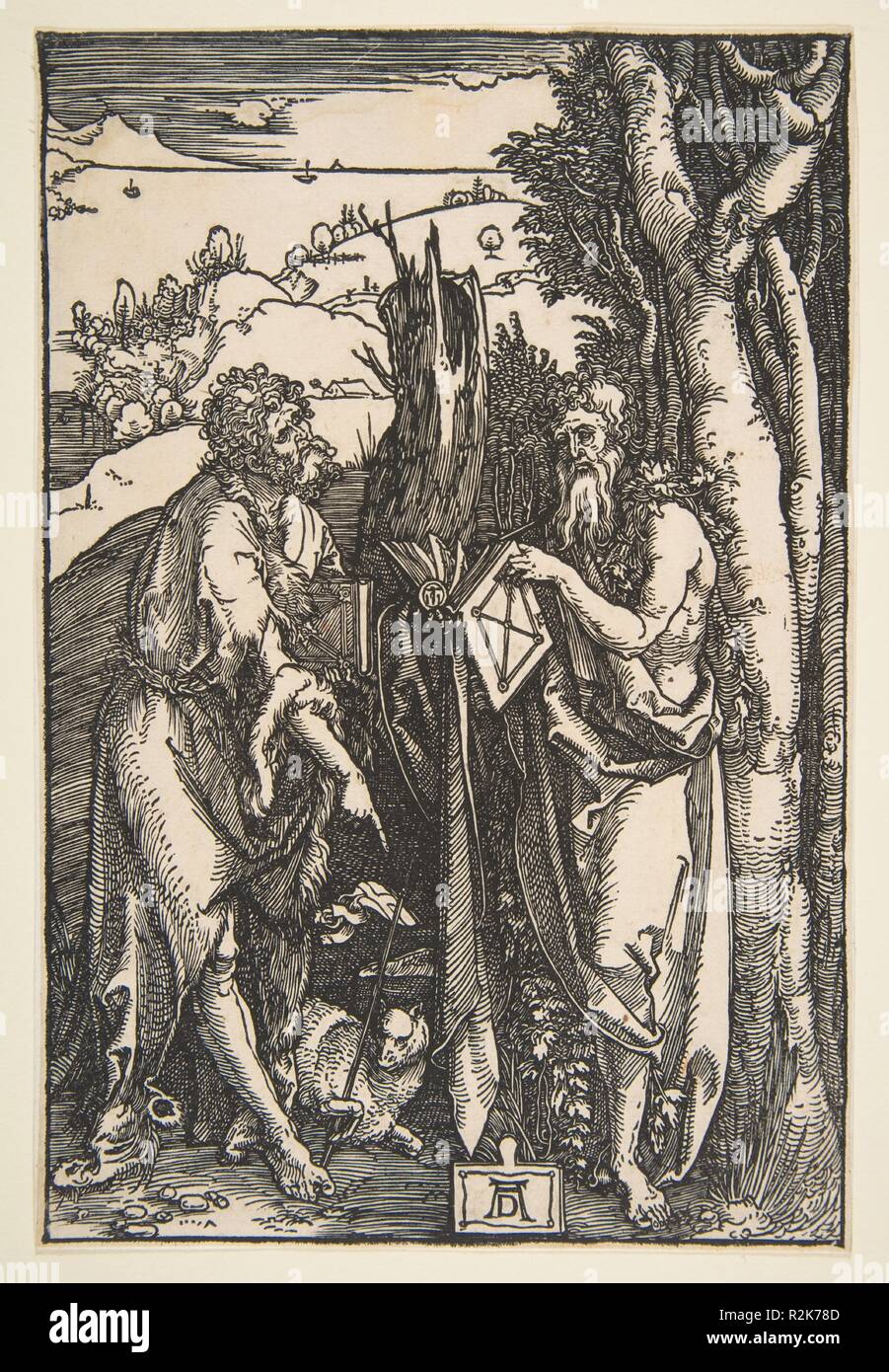 Saint Jean Baptiste et saint Onuphrius. Artiste : Albrecht Dürer (Nuremberg, Allemagne Nuremberg 1471-1528). Dimensions : image : 8 3/8 x 5 1/2 in. (21,3 x 14 cm) légèrement. Date : ca. 1503. Musée : Metropolitan Museum of Art, New York, USA. Banque D'Images