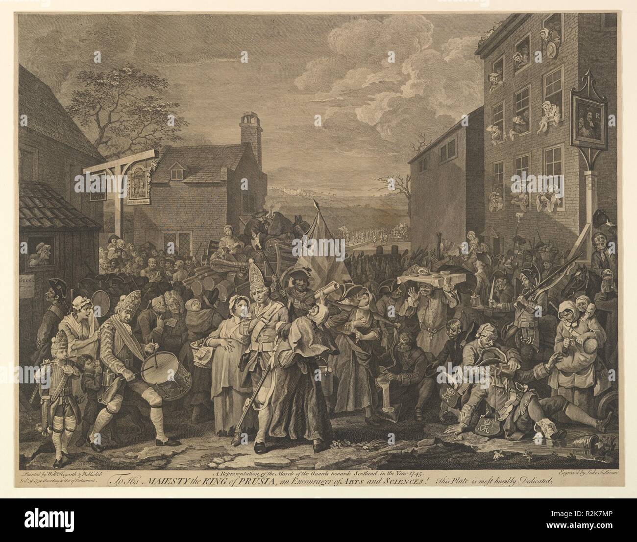 Le Mars à Finchley (une représentation de la marche de la Garde vers l'Ecosse en l'année 1745). Artiste : Après William Hogarth (britannique, Londres 1697-1764 Londres). Fiche Technique : Dimensions : 17 x 21 15/16 in. (43,2 x 55,8 cm). Graveur : Luke Sullivan (1705-1771), irlandais de Londres. Date : 31 Décembre, 1750. Musée : Metropolitan Museum of Art, New York, USA. Banque D'Images