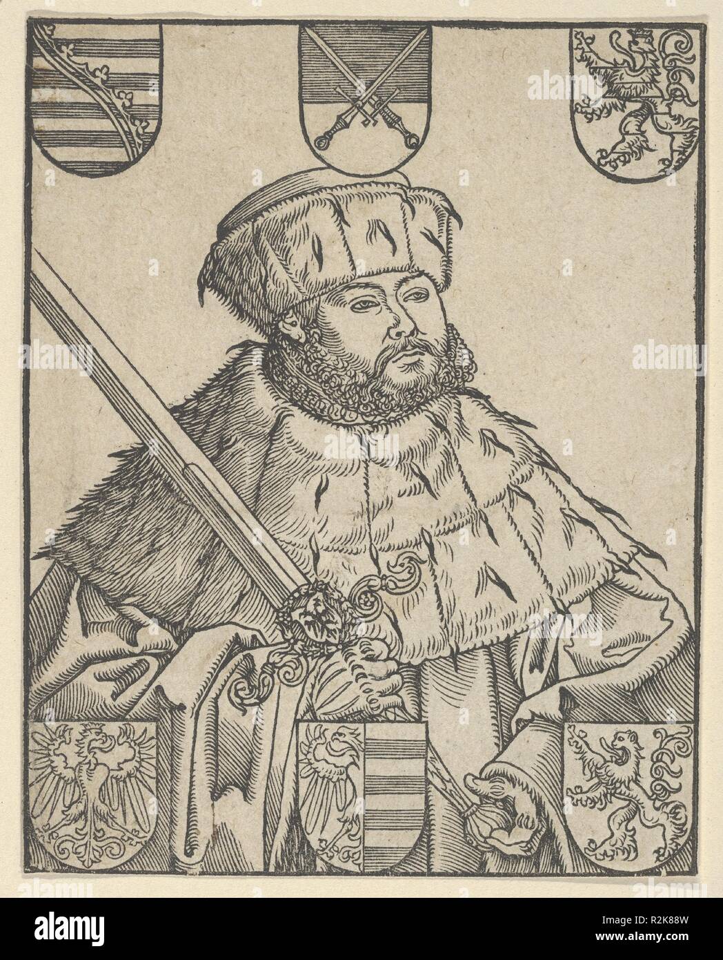 Copie de John Frederic le Magnanime, en général des robes. Artiste : Lucas Cranach le jeune et atelier (allemand, Wittenberg 1515-1586) Wittenberg. Fiche Technique : Dimensions : 4 × 5/16 3 7/16 in. (11 × 8,8 cm). Dans la même direction avec six couches d'armes ajouté et sans inscription ci-dessous. (Hollstein). Musée : Metropolitan Museum of Art, New York, USA. Auteur : Lucas Cranach le jeune et atelier. Après Lucas Cranach le jeune. Banque D'Images