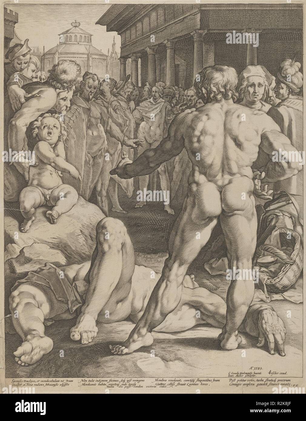 La lutte entre Ulysse & irus. Artiste : Jan Muller (Amsterdam, Russisch 1571-1628 Amsterdam) ; Cornelis Cornelisz van Haarlem (1562-1638, Russisch Haarlem Haarlem). Dimensions : 42,8 x 33,2 cm. Editeur : Claes Jansz. Visscher (Néerlandais, Amsterdam Amsterdam 1586-1652). Date : ca. 1590. Musée : Metropolitan Museum of Art, New York, USA. Auteur : Jan Muller. CORNELIS CORNELISZ VAN HAARLEM. Jan Muller, Cornelis Cornelisz van Haarlem après. Haarlem, Cornelis Cornelisz., van. GOLTZIUS, HEINDRICK. MÜLLER, JAN HARMANSZ. Banque D'Images