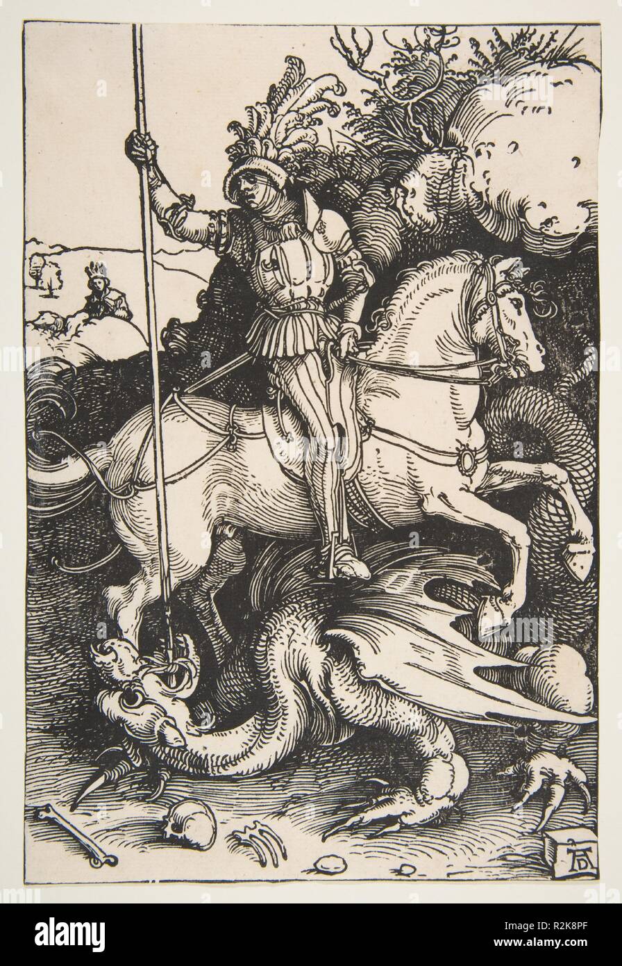 Saint Georges terrassant le dragon. Artiste : Albrecht Dürer (Nuremberg, Allemagne Nuremberg 1471-1528). Fiche technique : Dimensions : 8 x 5 5/16 9/16 in. (21,1 x 14,2 cm). Date : ca. 1504. Musée : Metropolitan Museum of Art, New York, USA. Banque D'Images