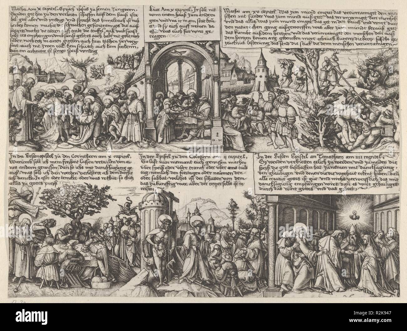 Les différentes scènes de l'Évangile et de l'Acta. Aposotolorum Artiste : Daniel Hopfer (allemand, 1471-1536). Augsbourg Kaufbeuren Fiche technique : Dimensions : 11 5/8 x 15 1/2 in. (29,5 x 39,4 cm). Date : ca. 1530. Musée : Metropolitan Museum of Art, New York, USA. Banque D'Images