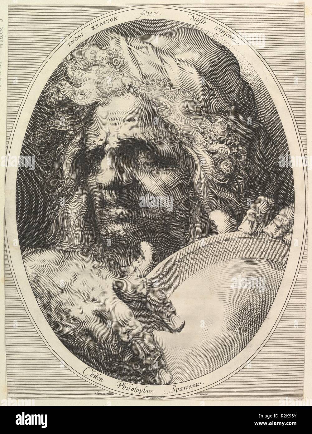 Chilon, philosophe et législateur de Sparte. Artiste : Jan Muller (Amsterdam, Russisch 1571-1628 Amsterdam). Dimensions : 18 × 14 7/8 à 3/16. (47,9 × 36 cm). Editeur : Harmen Jansz. Muller (Amsterdam, Russisch ca. 1540-1617 Amsterdam). Date : ca. 1615. Musée : Metropolitan Museum of Art, New York, USA. Banque D'Images