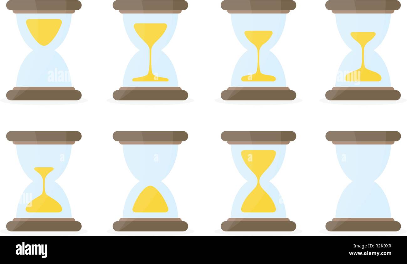 Illustration pour l'animation de sprites Hourglass frames. Les horloges du sable coloré sur fond blanc. Utilisation dans le développement de jeux, jeux mobiles ou motion graphique. Illustration de Vecteur