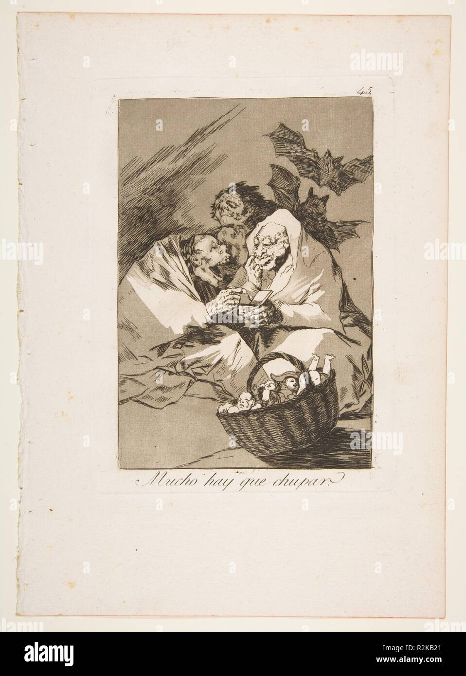 45 Plaque de 'Los Caprichos : Il y a beaucoup de sucer (hay Mucho que chupar.). Artiste : Goya (Francisco de Goya y Lucientes (Fuendetodos) espagnol, 1746-1828 Bordeaux). Dimensions : Plaque : 8 1/16 x 5 7/8 in. (20,4 x 14,9 cm) feuille : 11 5/8 x 8 1/4 in. (29,5 x 21 cm). Series/portefeuille : Los Caprichos. Date : 1799. Musée : Metropolitan Museum of Art, New York, USA. Banque D'Images