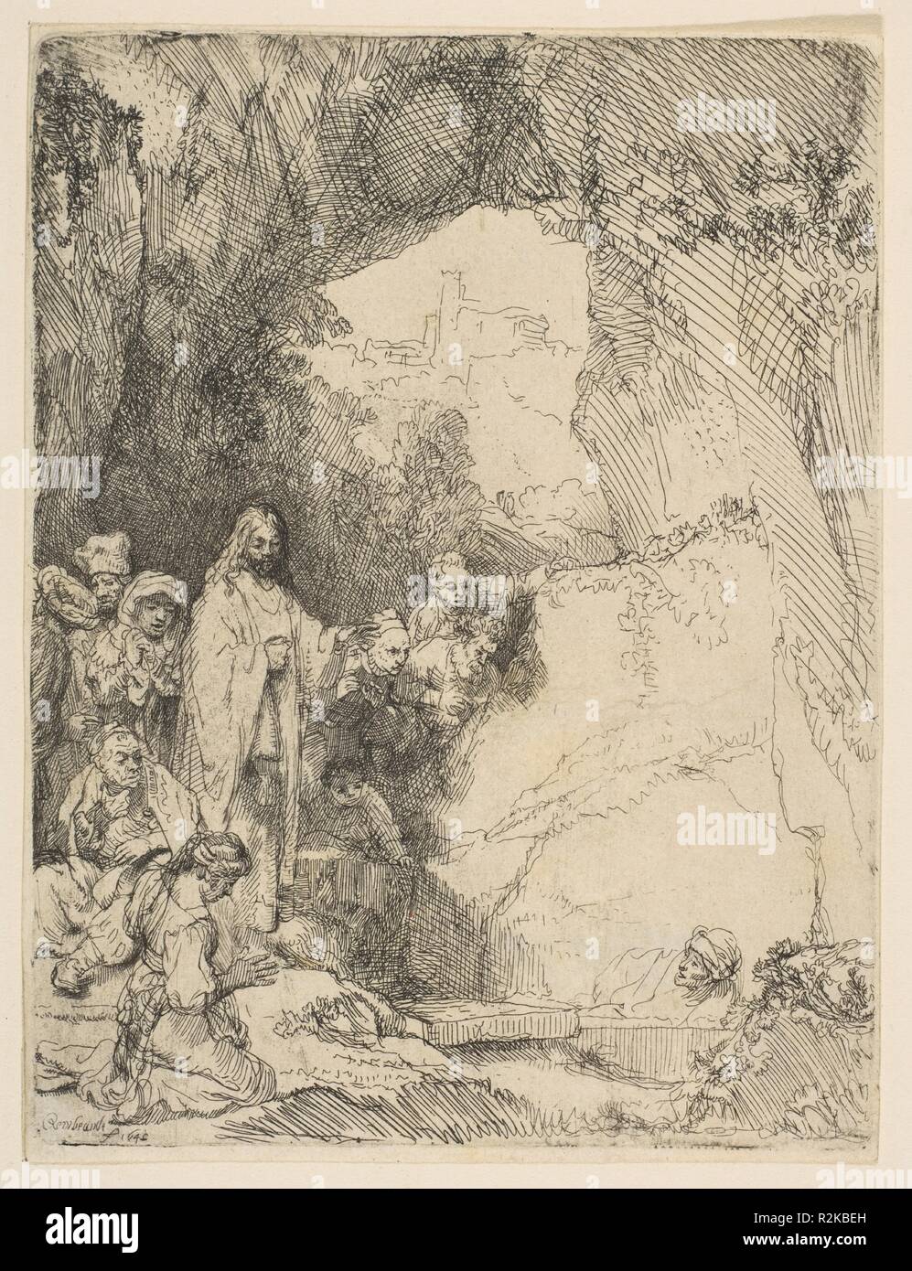 La résurrection de Lazare, petite plaque. Artiste : Rembrandt Rembrandt (van Rijn) (Néerlandais, Leyde 1606-1669 Amsterdam). Fiche technique : Dimensions : 6 x 4 1/2 in. (15,2 x 11,5 cm). Date : 1642. Musée : Metropolitan Museum of Art, New York, USA. Auteur : Rembrandt Rembrandt (van Rijn). Après Rembrandt Rembrandt (van Rijn). Banque D'Images