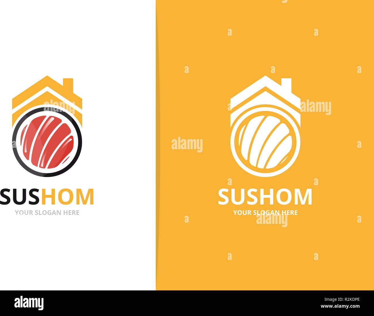 Immobilier et sushi vecteur combinaison logo. La nourriture japonaise et de la chambre d'un symbole ou d'icône. Fruits de mer unique et modèle de conception de logo de loyer. Illustration de Vecteur