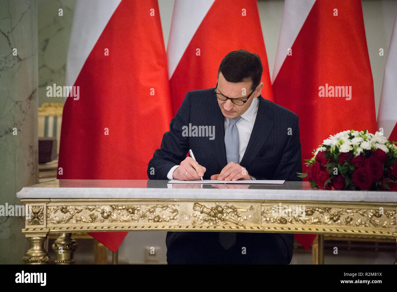 Premier ministre Mateusz Morawiecki au cours de la cérémonie de nomination nouveau gouvernement polonais en palais présidentiel à Varsovie, Pologne le 11 décembre 2017 Banque D'Images