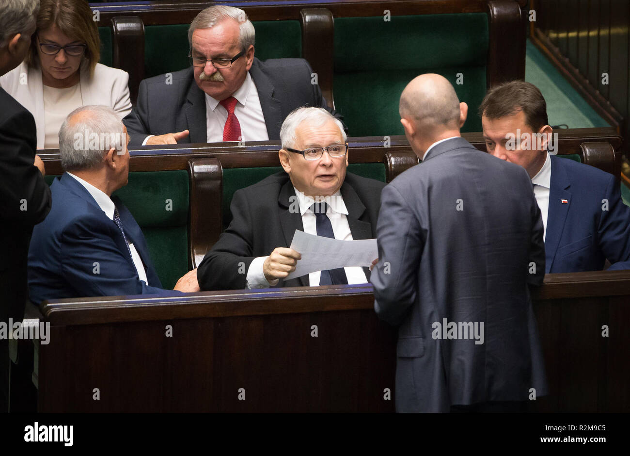 Jaroslaw Kaczynski (leader du parti Droit et Justice) au Sejm (chambre basse du parlement polonais) à Varsovie, en Pologne le 08 décembre 2017 Banque D'Images