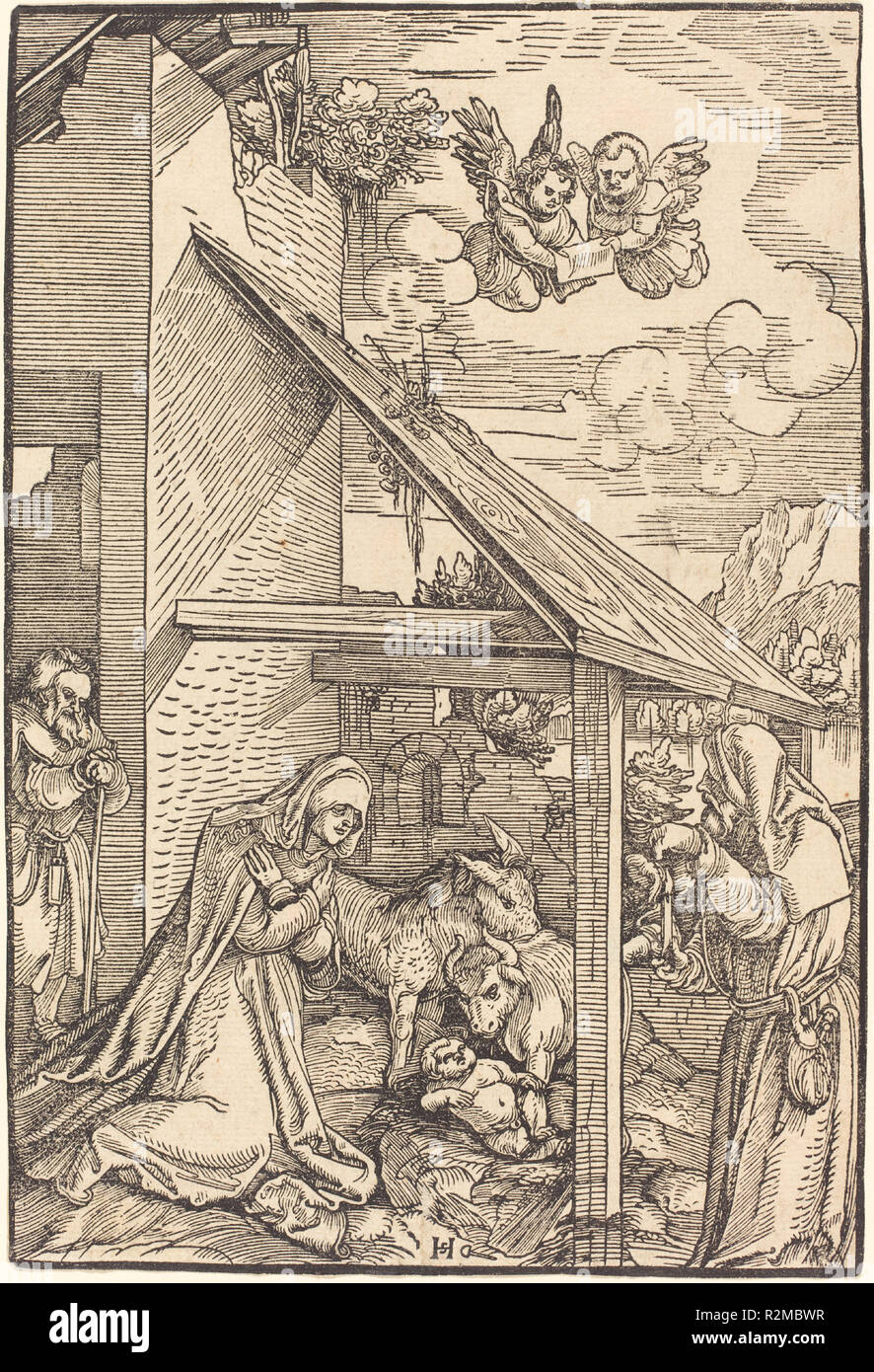 La nativité. En date du : 1510/1511. Technique : gravure sur bois. Musée : National Gallery of Art, Washington DC. Auteur : Hans Schäufelein Leonard. Banque D'Images