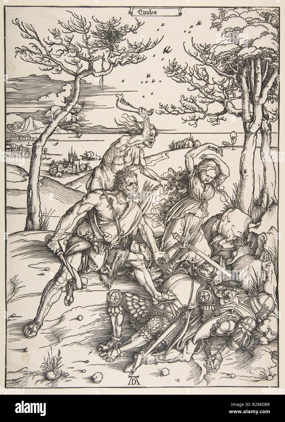 Hercule et Cacus. Artiste : Albrecht Dürer (Nuremberg, Allemagne Nuremberg 1471-1528). Fiche technique : Dimensions : 15 x 11 1/8 à 7/16. (39,2 x 28,3 cm). Date : n.d.. Musée : Metropolitan Museum of Art, New York, USA. Banque D'Images