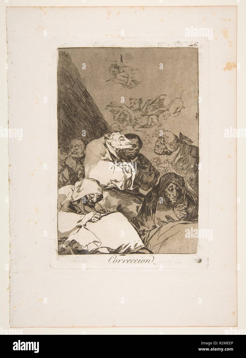 46 Plaque de ' Los Caprichos' : Correction (Correccion.). Artiste : Goya (Francisco de Goya y Lucientes (Fuendetodos) espagnol, 1746-1828 Bordeaux). Dimensions : Plateau : 8 3/8 x 5 13/16 in. (21,3 x 14,7 cm) feuille : 11 5/8 x 8 1/4 in. (29,5 x 21 cm). Series/portefeuille : Los Caprichos. Date : 1799. Musée : Metropolitan Museum of Art, New York, USA. Banque D'Images