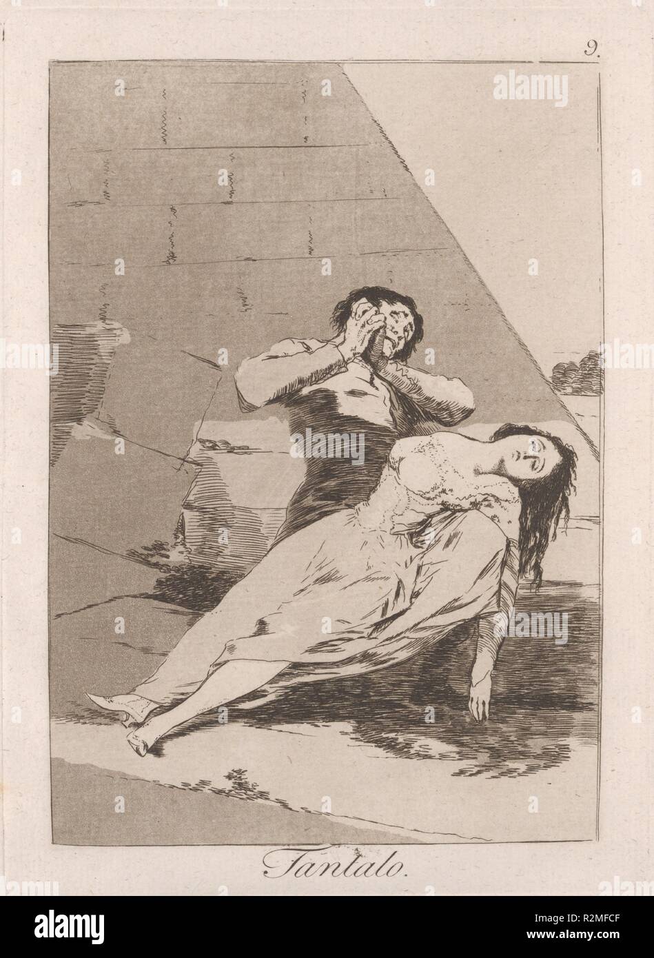9 Plaque de 'Los Caprichos' : Tantale (Tantalo.). Artiste : Goya (Francisco de Goya y Lucientes (Fuendetodos) espagnol, 1746-1828 Bordeaux). Dimensions : Plaque : 8 1/16 x 5 7/8 in. (20,5 × 14,9 cm) feuille : 11 × 9/16 8 5/16 in. (29,4 × 21,1 cm). Series/portefeuille : Los Caprichos. Date : 1799. Musée : Metropolitan Museum of Art, New York, USA. Banque D'Images