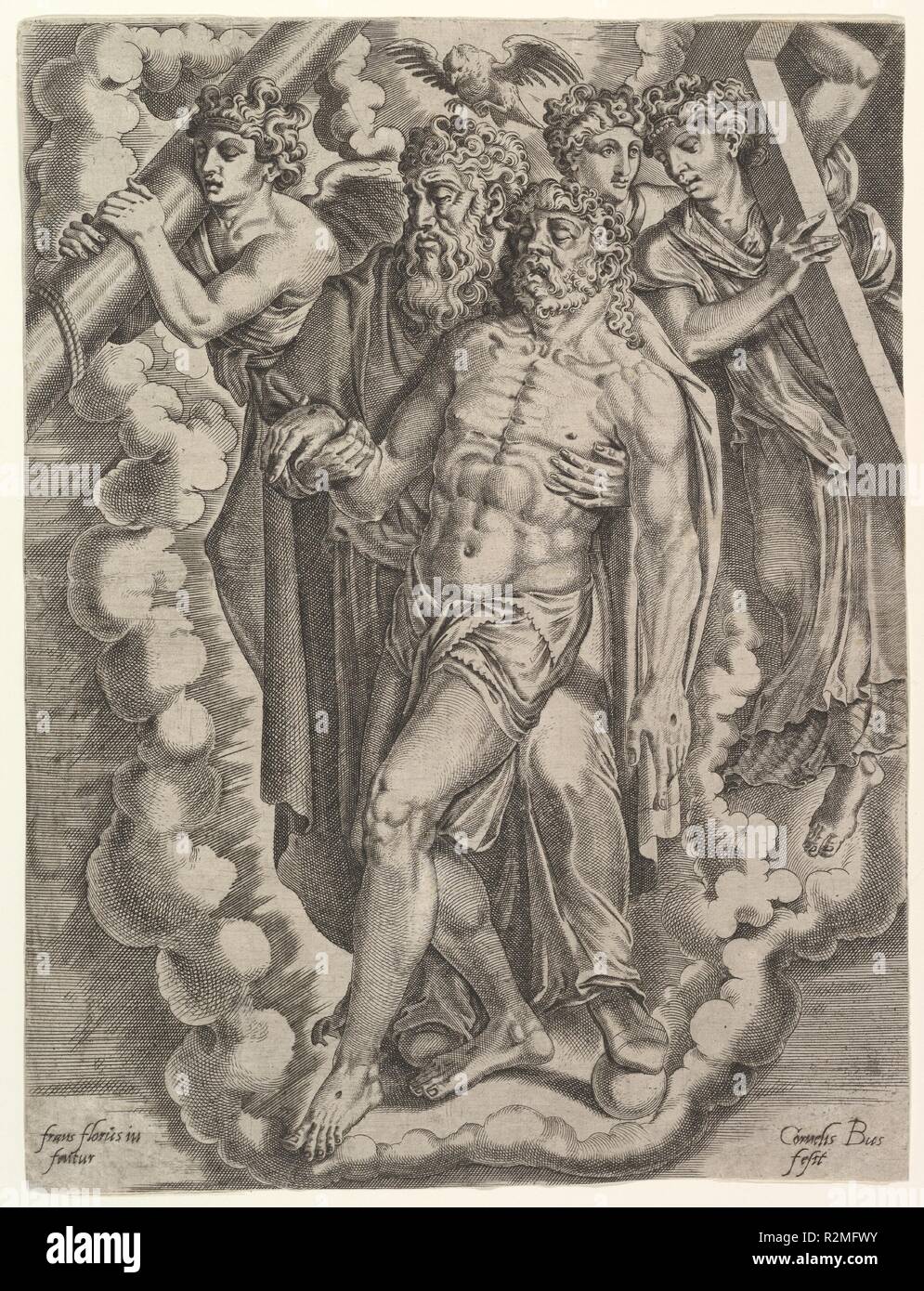 La Trinité. Artiste : Après Frans Floris Cornelis Bos (J ;, Russisch Hertogenbosch ca. 1510 avant 1566 ?-Groningen). Fiche Technique : Dimensions : 14 3/16 x 10 5/8 in. (36 x 27 cm). Musée : Metropolitan Museum of Art, New York, USA. Banque D'Images