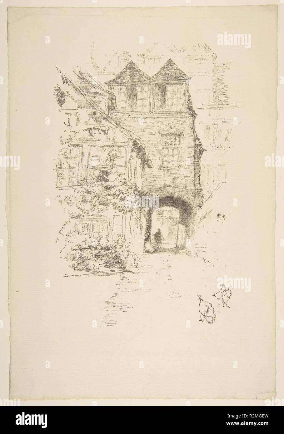 La maison du Curé, Rouen. Artiste : James McNeill Whistler (américain, Lowell, Massachusetts 1834-1903 Londres). Dimensions : Image : 9 1/16 × 6 1/8 in. (23 × 15,6 cm) feuille : 12 × 8 13/16 11/16 in. (32,5 × 22 cm). Date : 1894-95. Musée : Metropolitan Museum of Art, New York, USA. Banque D'Images